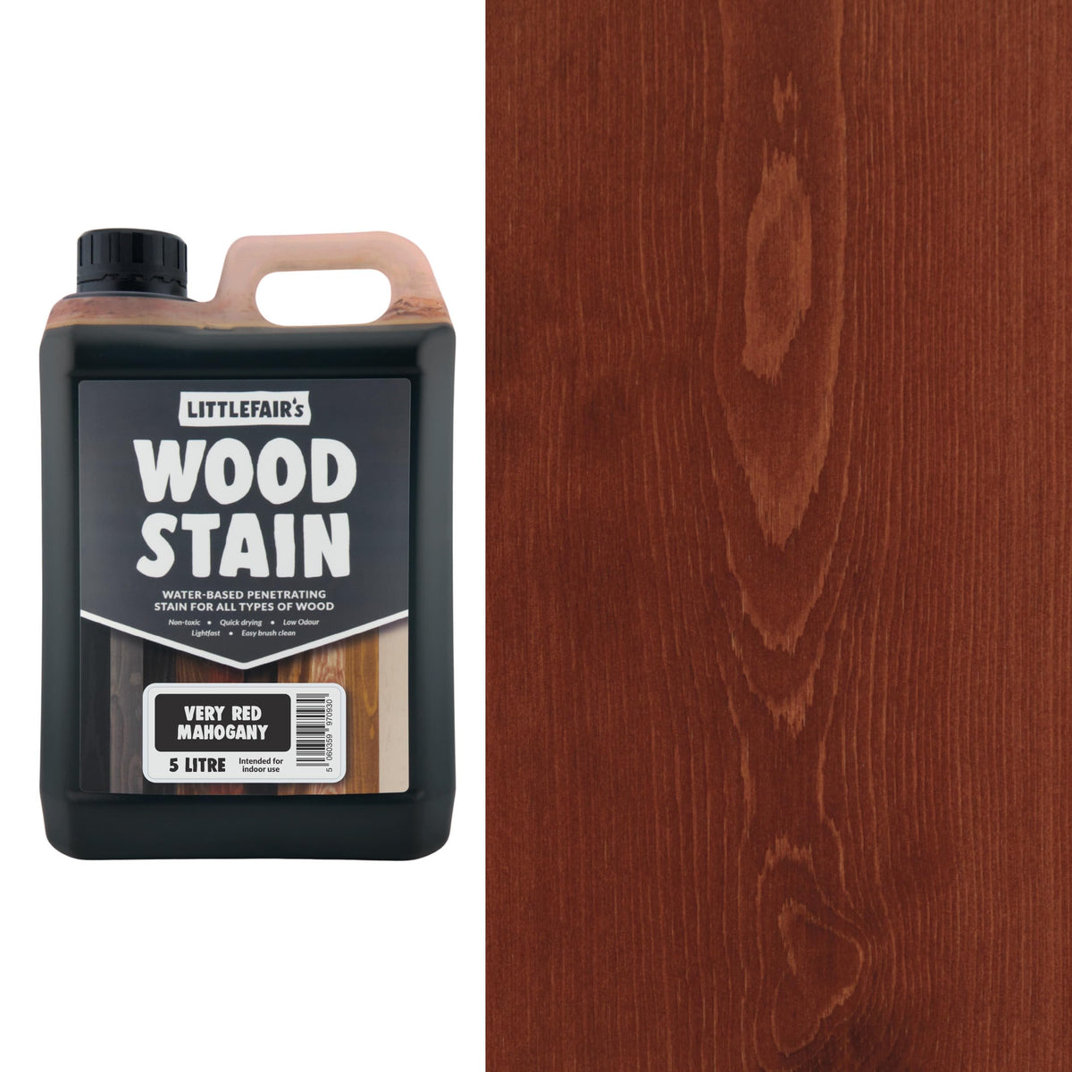 Littlefair's Wood Stain Water-Based - (Very Red Mahogany) – Non-Toxic, Eco-Friendly & Quick Drying - Easy-to-Apply, Concentrated Formula for All Wood Types – 15ml Tester Pot
