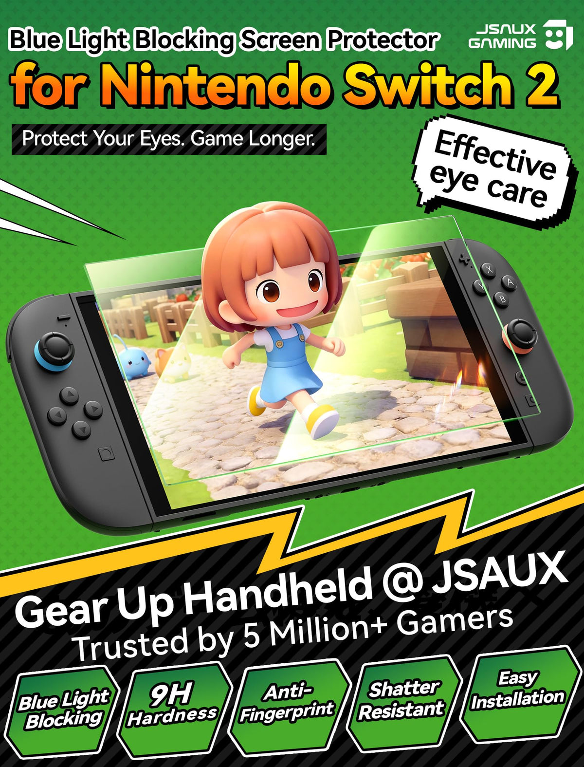 JSAUX Obsidian AR Screen Protector for Nintendo Switch 2,1-Pack