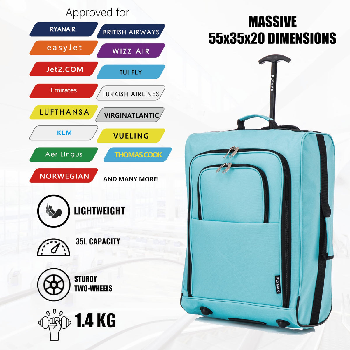 Easyjet 45x36x20 Carry on Suitcase Approved Underseat Cabin Bag Case Lightweight Hand Luggage 1.3kg 33L Black