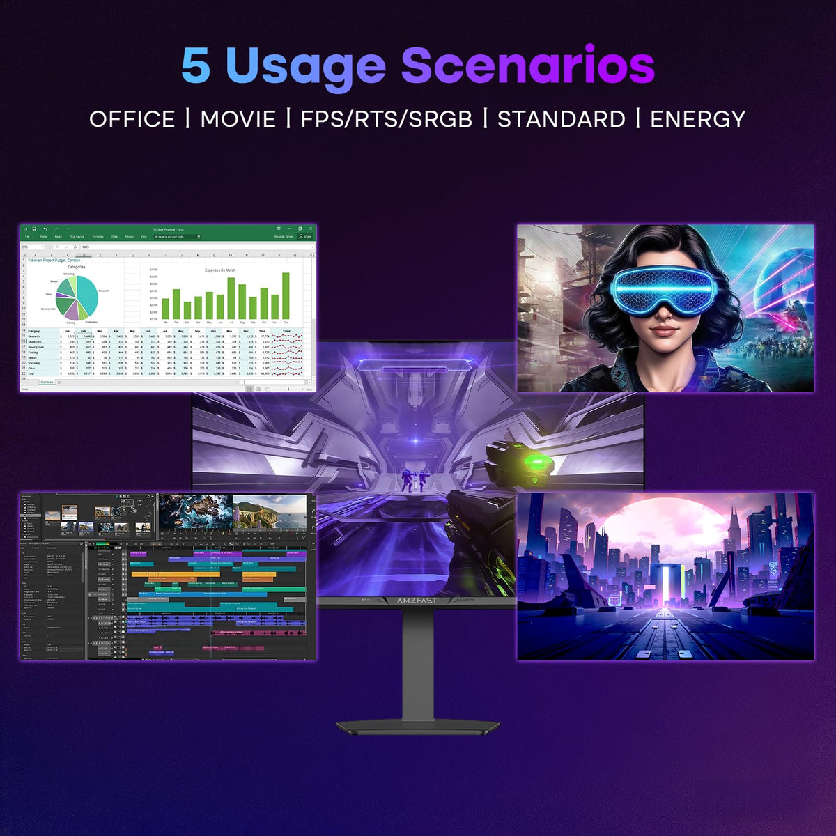 Amzfast 24 Inch 200Hz Gaming Monitor, FHD 1080P Fast IPS, 1ms MPRT, Adaptive Sync, AI-Crosshair, 110% sRGB, HDR, Low Blue Light, HDMI2.0&DP1.4, VESA75x75mm for PC Desktop Laptop PS5 Xbox, G24X1W