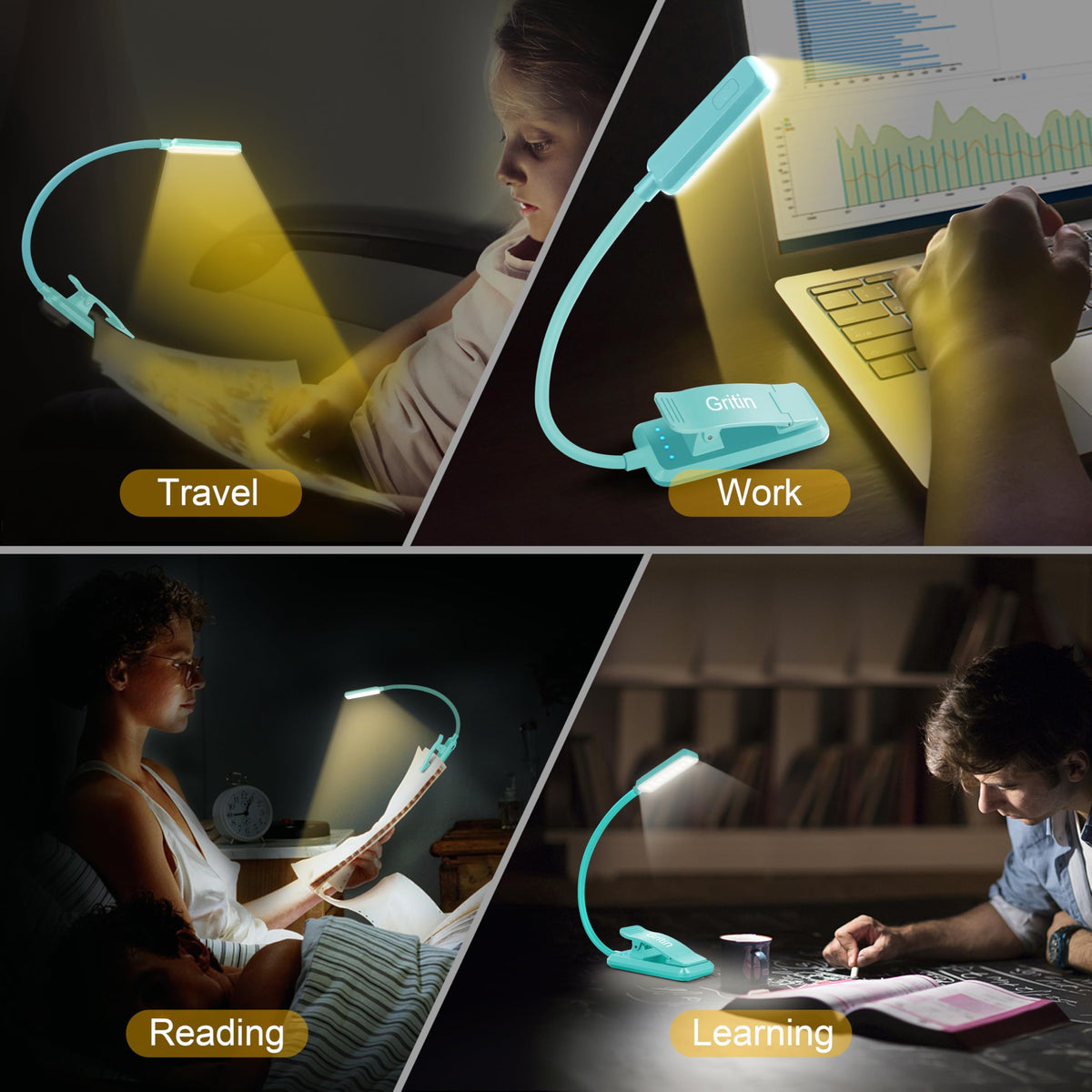 Gritin 9 LED Rechargeable Book Light for Reading in Bed-Stepless Dimming