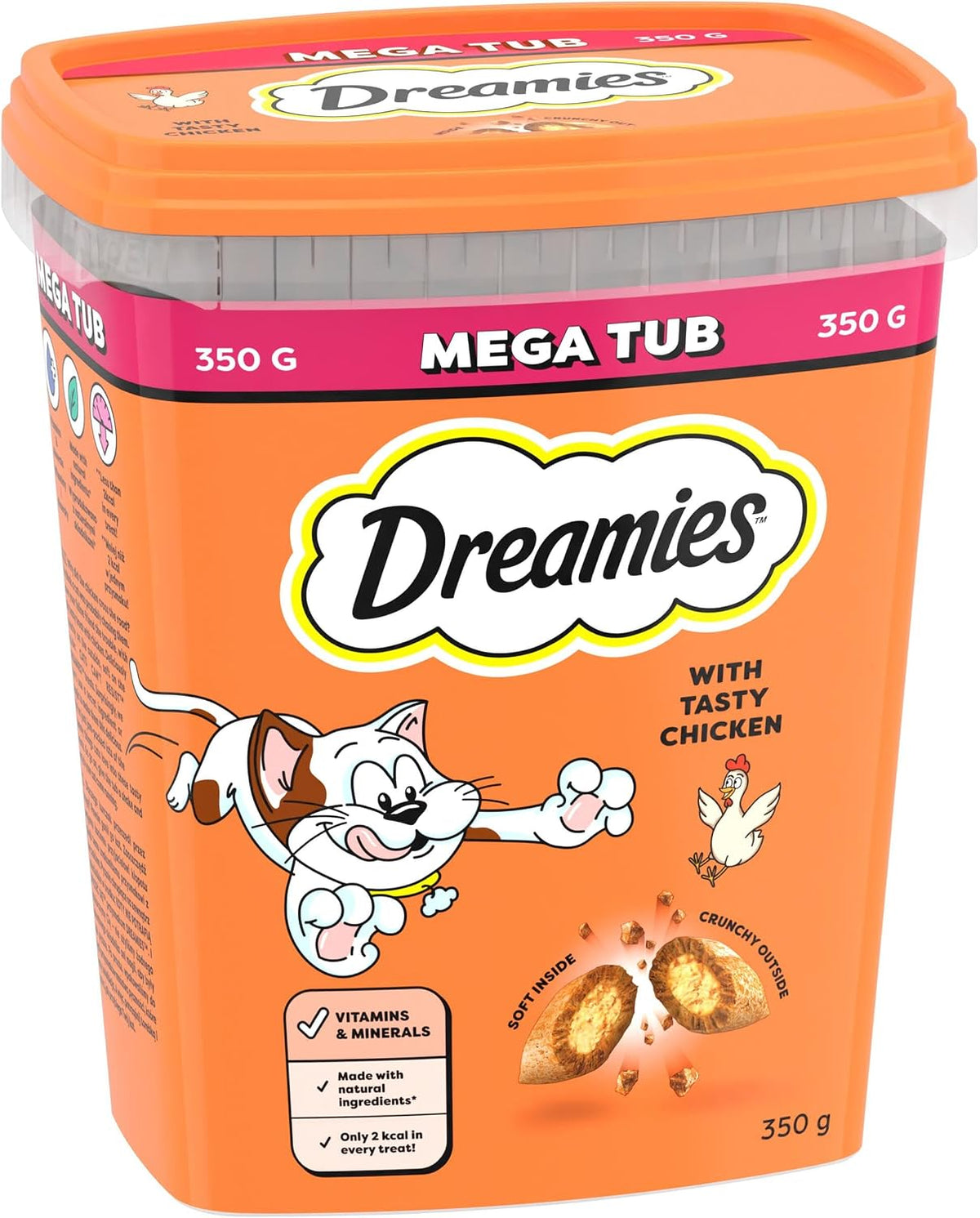 DREAMIES - Chicken Cat Treats - 2x350g - Multipack Snacks 2 Mega Tubs - Bulk Cat Food