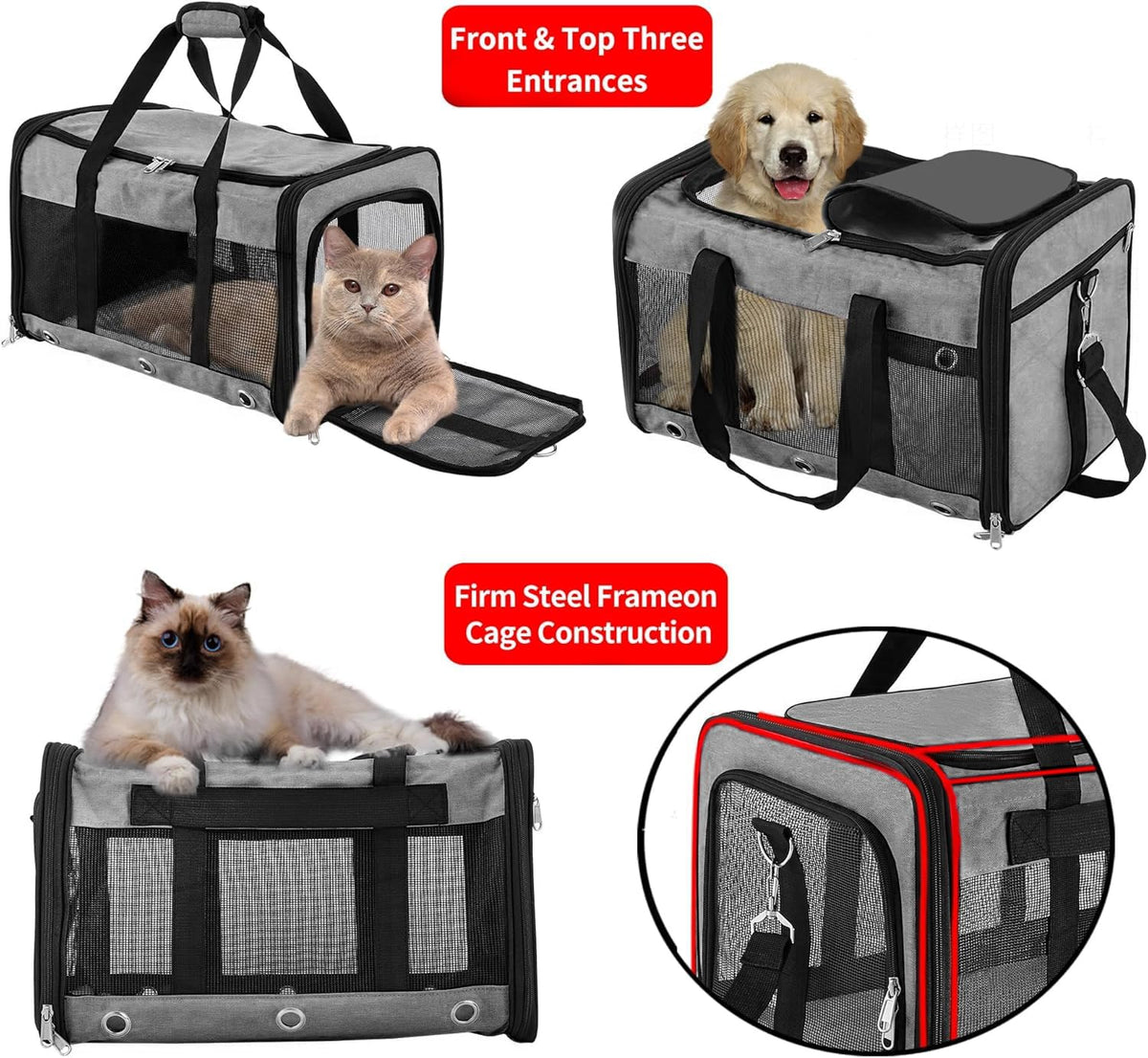Dycietx Soft Sided Foldable Cat/Dog/Pet/Puppy Carrier Bag, Portable Pets Travel Carriers For Cats/Dogs With Shoulder Strap & Removable Mat, Durable Cat Basket of 17 lbs Airline Approved(Black, M)
