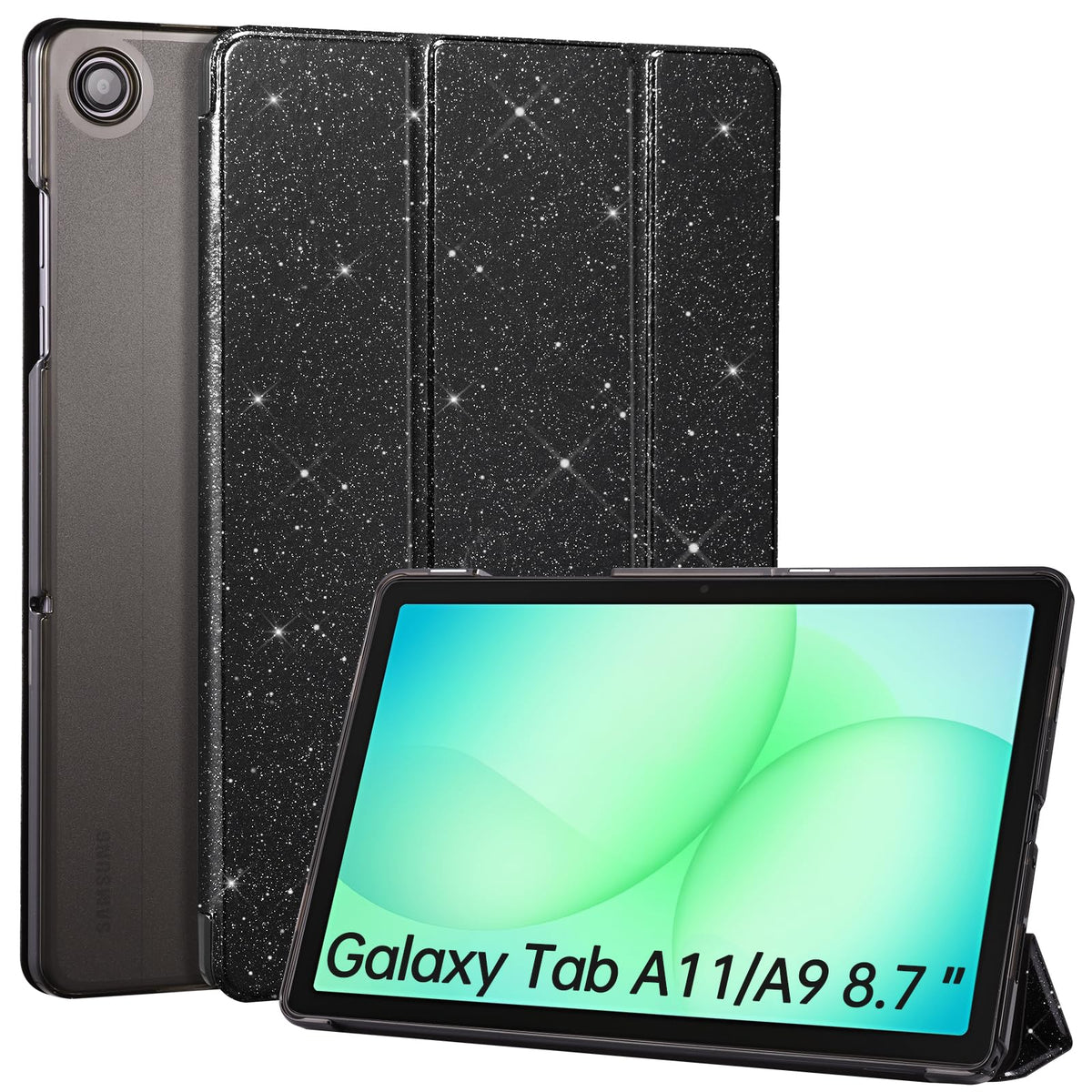 CoBak Case for Samsung Galaxy Tab A11+ Plus 11 Inch 2025/A9+ Plus 2023 - PU Leather Smart Cover with Auto Sleep/Wake for Tab A11+, Translucent Hard Shell, Multi-Viewing Angles, Green Pattern