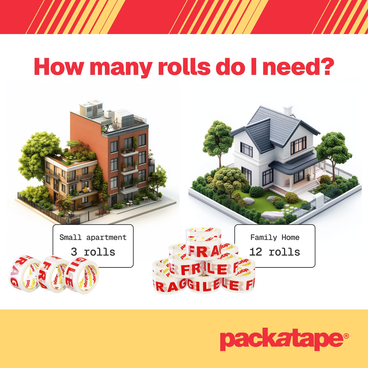 Packatape - 6 Rolls Per Pack 48MM x 66M Brown Packaging Tape for Parcels and Boxes. This 6 rolls pack of Heavy Duty Brown Packing Tape Provides a Strong, Secure and Sticky Seal for your Boxes