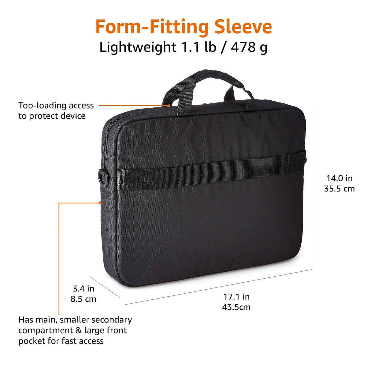 Amazon Basics Compact Laptop Shoulder Bag Carrying case with Accessory Storage Pockets (14 inch - 35.6 cm) Black, 3-Pack