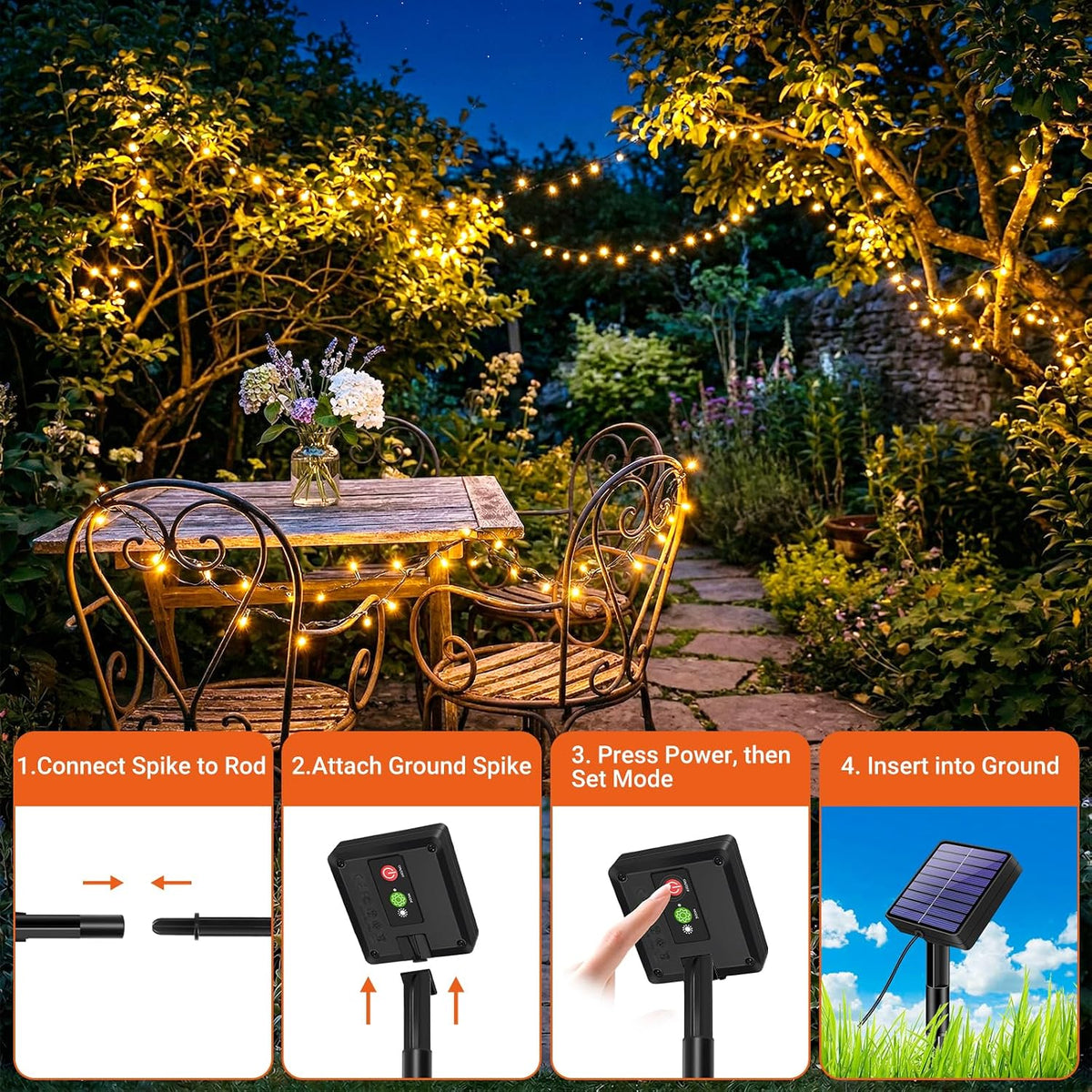 Solar Lights Outdoor Garden String, 6M/20FT 60 LED Solar Fairy Light