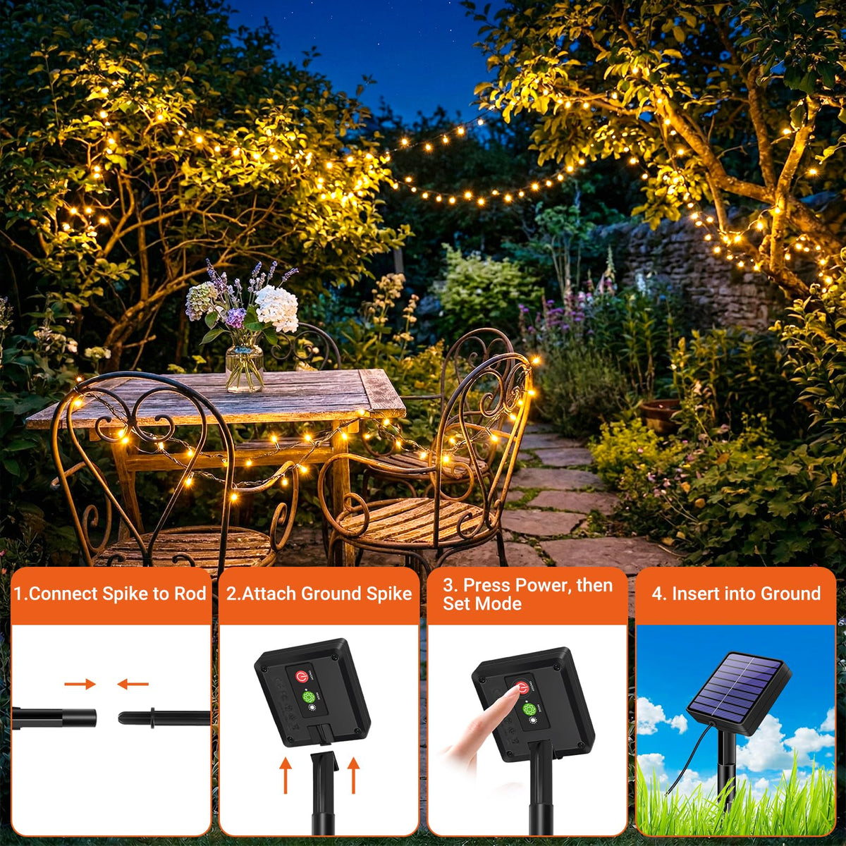Solar Lights Outdoor Garden String, 6M/20FT 60 LED Solar Fairy Light