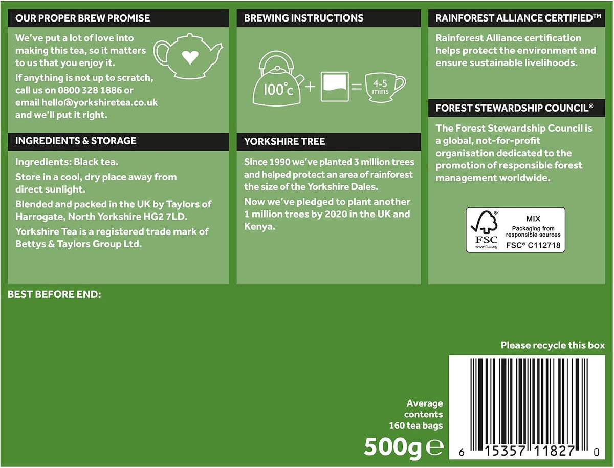 Yorkshire Tea Hard Water Tea Bags, 160 Tea Bags (Pack of 3, Total 480 teabags)