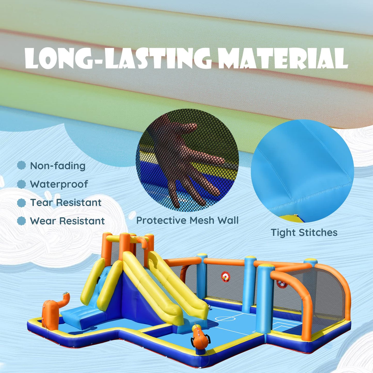 COSTWAY 5-in-1 Inflatable Water Park with Slide, Bouncy Castle, Football Field & Pool — Ages 3-12