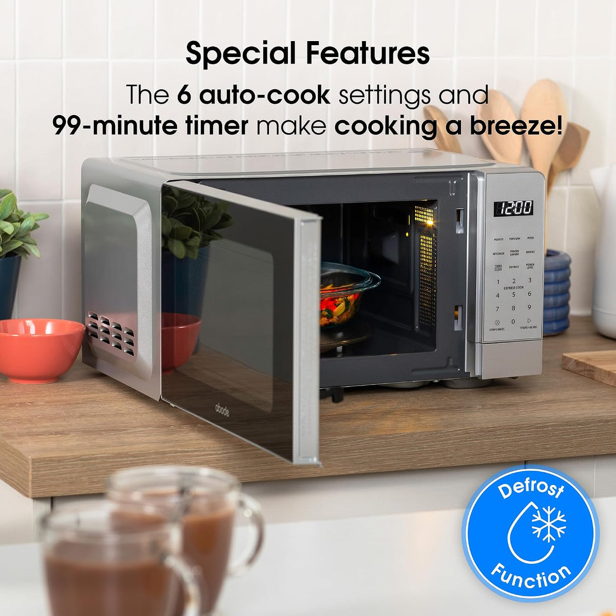 Abode Touch Control Microwave 20 Litre Black Digital 700W with Clock & Timer, 5 Auto Cook Settings & Defrost, 10 Power Levels AMT2012B (Touch Control, Silver)