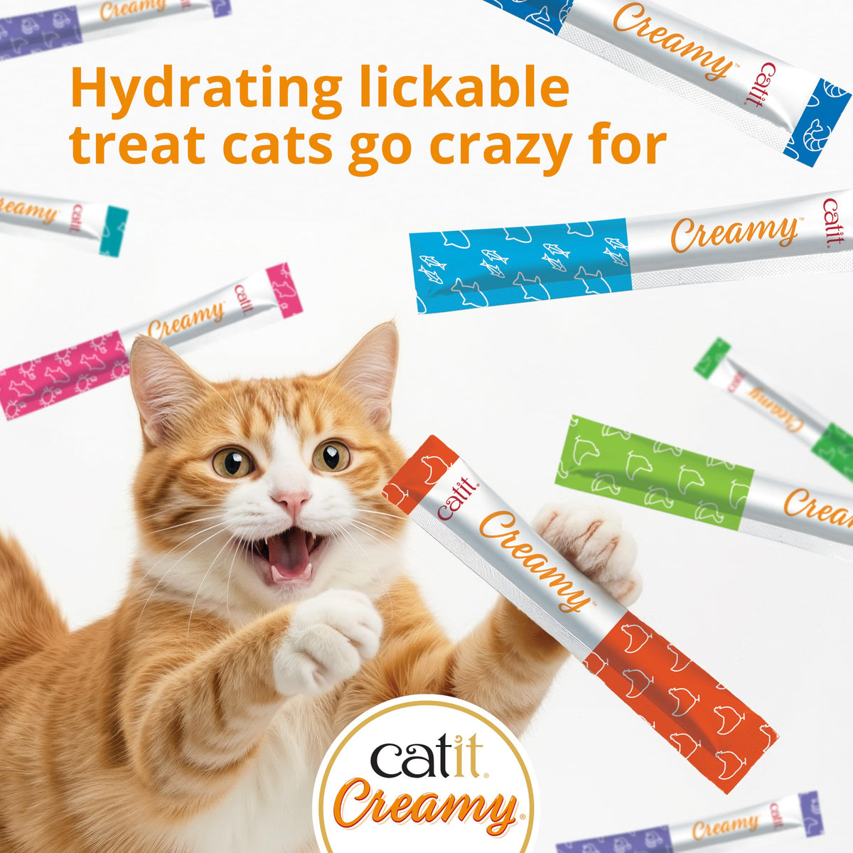 Catit Creamy Salmon & Prawn Lickable Cat Treats for Cats & Kittens 15x10g