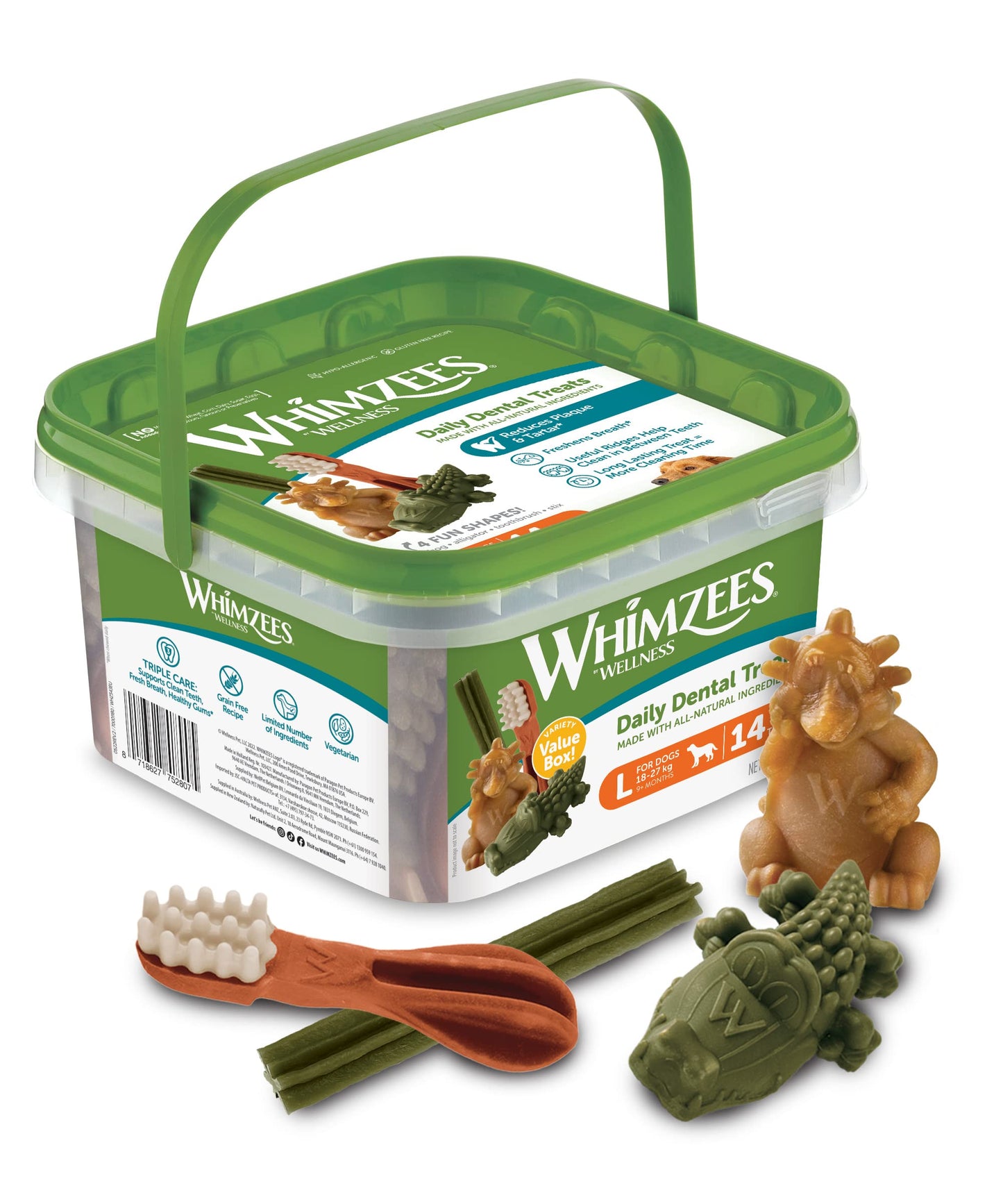 WHIMZEES Variety Box Dental S, 56 Pieces – Mixed Shapes, Size S, Dog Chews for Small Breeds, Natural and Grain Free, Rawhide-Free, Vegetarian, No Added Sugar