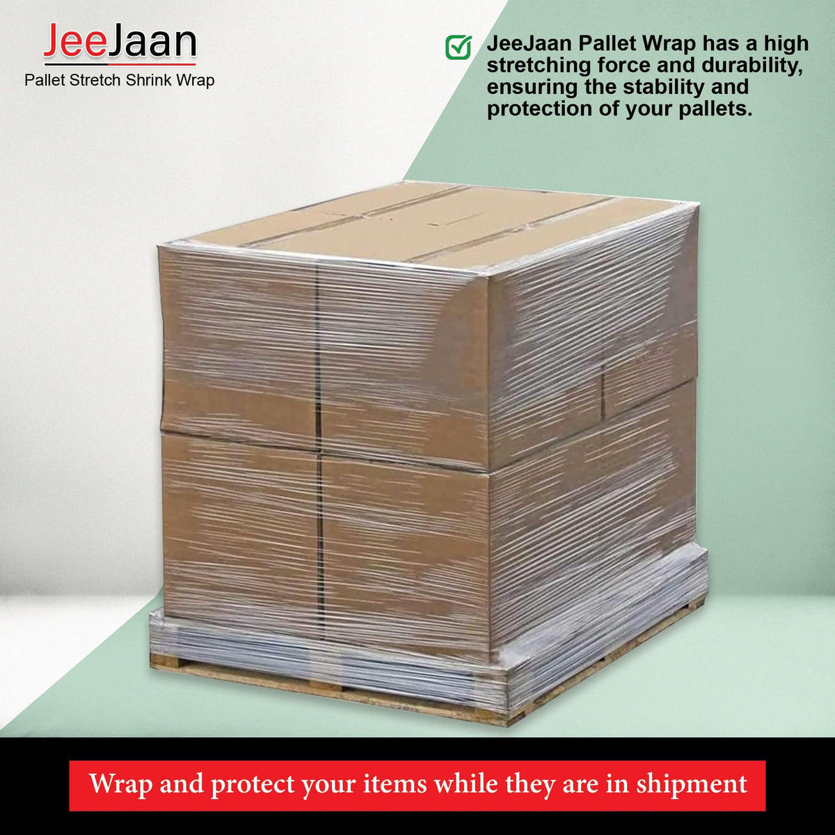 JeeJaan® 1 Roll Clear Pallet Wrap 400mm x 250m 20mu | Tear Resistant Stretch Film | Water & Moisture Proof Pallet Stretch Shrink Wrap | Multi-Use Strong Pallet Stretch Wrap