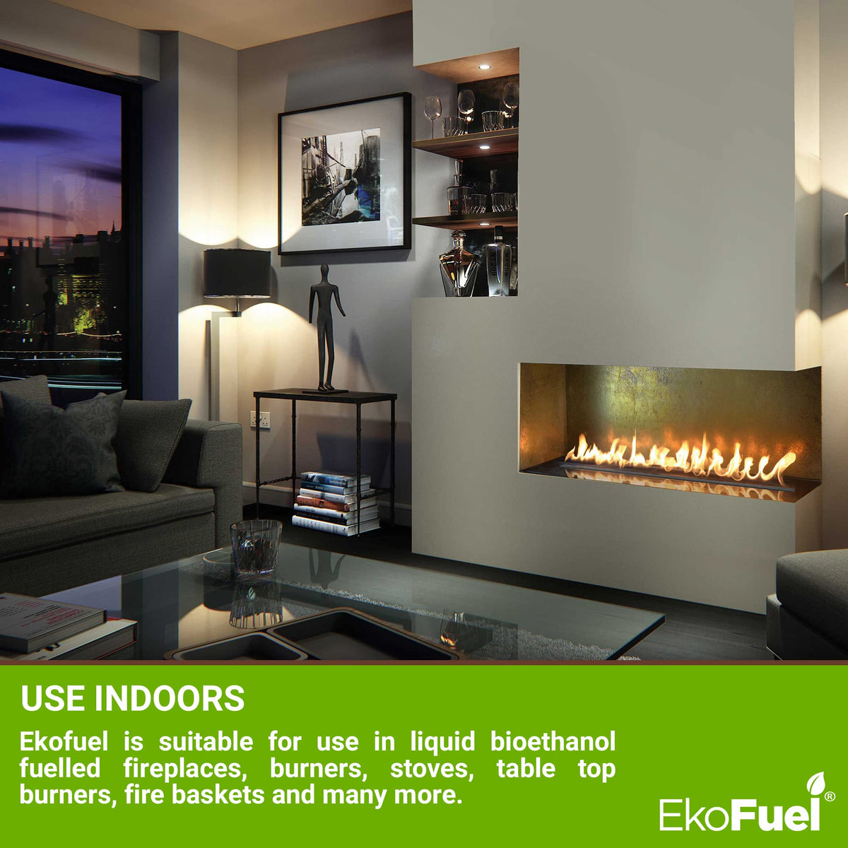 EKOFUEL (12 x 1 Litre) Premium Bioethanol Fuel – Liquid Fuel for Fires Pits, Fireplace | High Purity Clean Burning Bio | Indoor & Outdoor Ethanol Fuel
