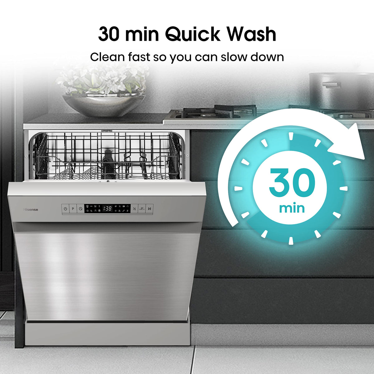Hisense HS523E15WUK Slimline 10 Places Free Standing Dishwasher White with 30 Minutes Quick Wash [Energy Class E]