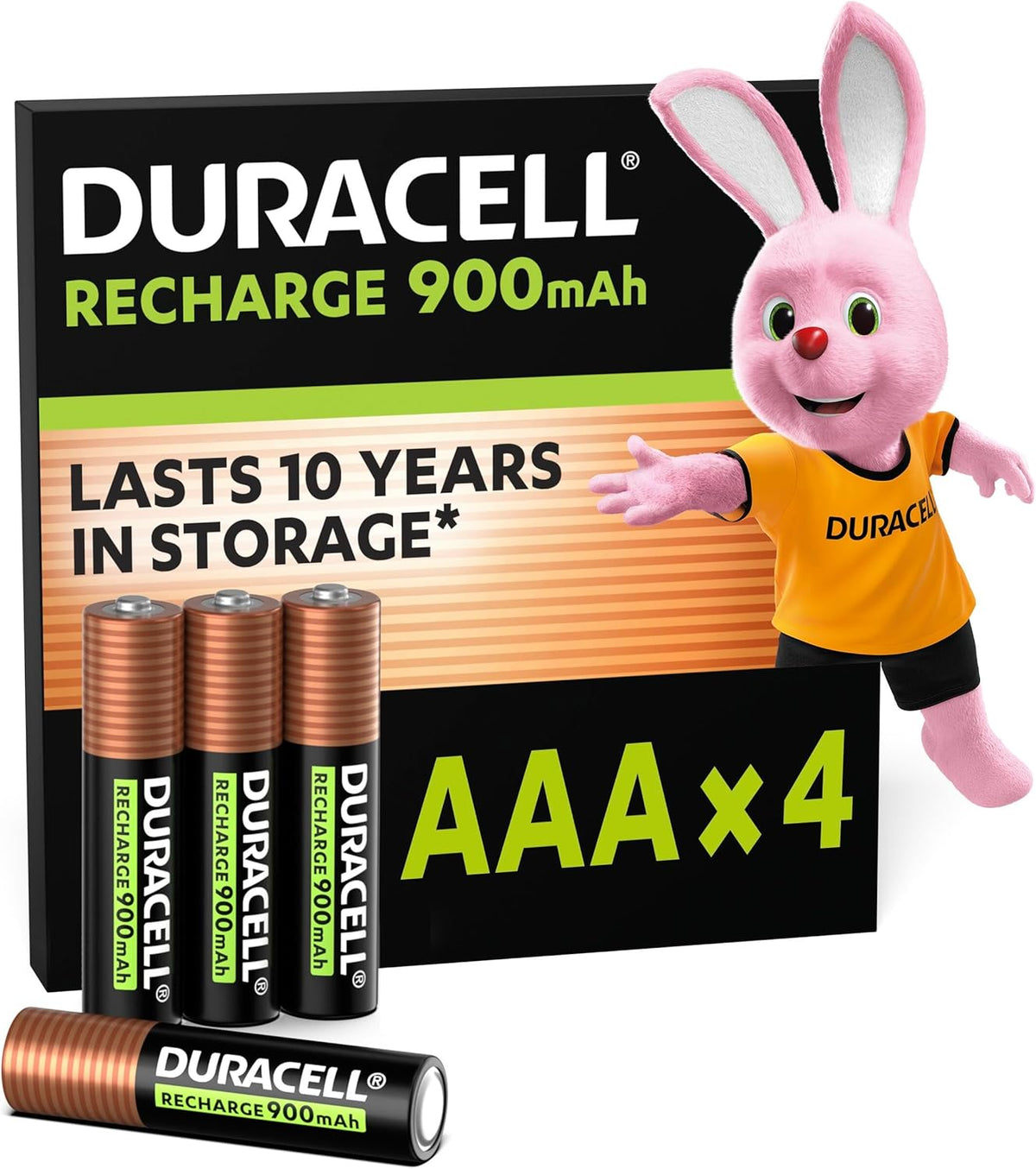 Duracell Rechargeable AAA Batteries (Pack of 4), 900 mAh NiMH, pre-Charged, Our No. 1 Longest Lasting Rechargable Battery with a 0% Plastic 100% Recyclable Packaging