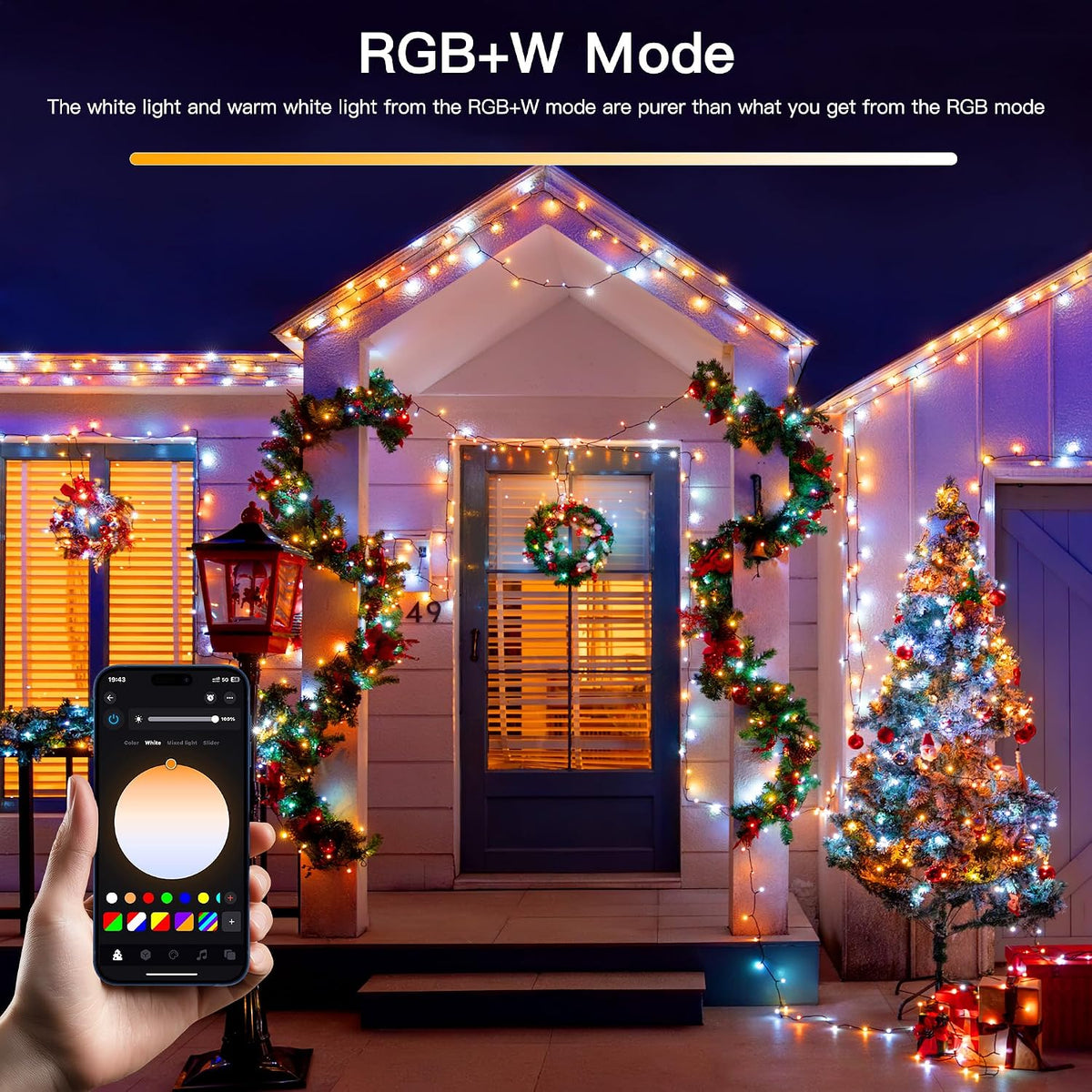 Ollny Smart Outdoor Fairy Lights, 20m 200 LEDs, RGB+W, App Control