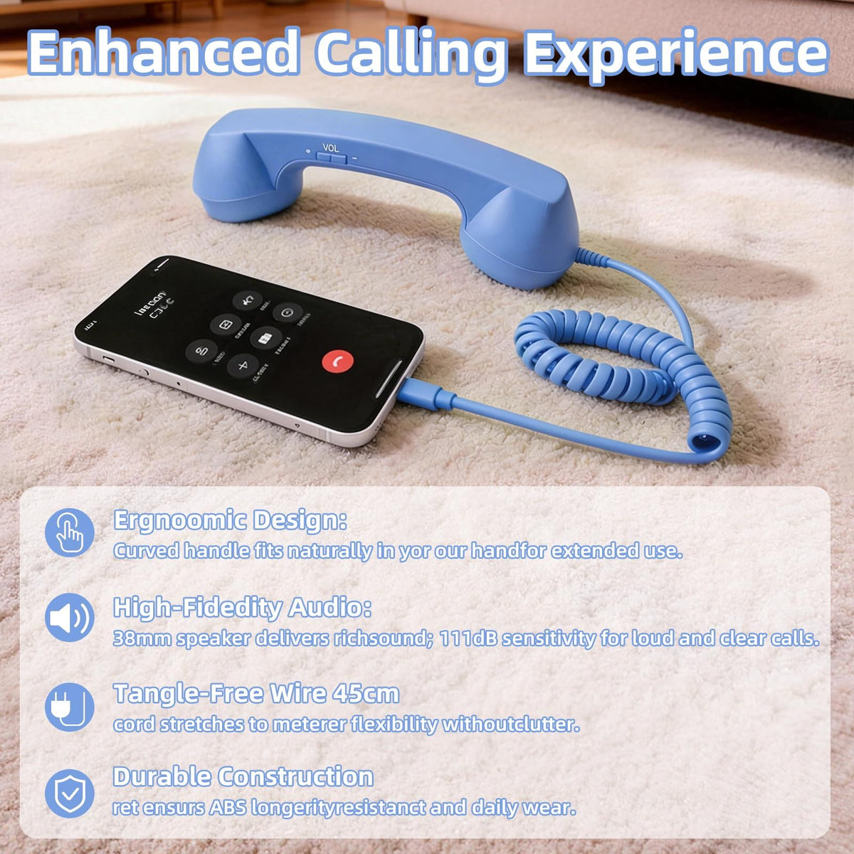 Retro Phone Handset for iPhone & Android, 2026 New Type-C Wired Receiver with Microphone & Speaker (2Pcs(Black and Red))