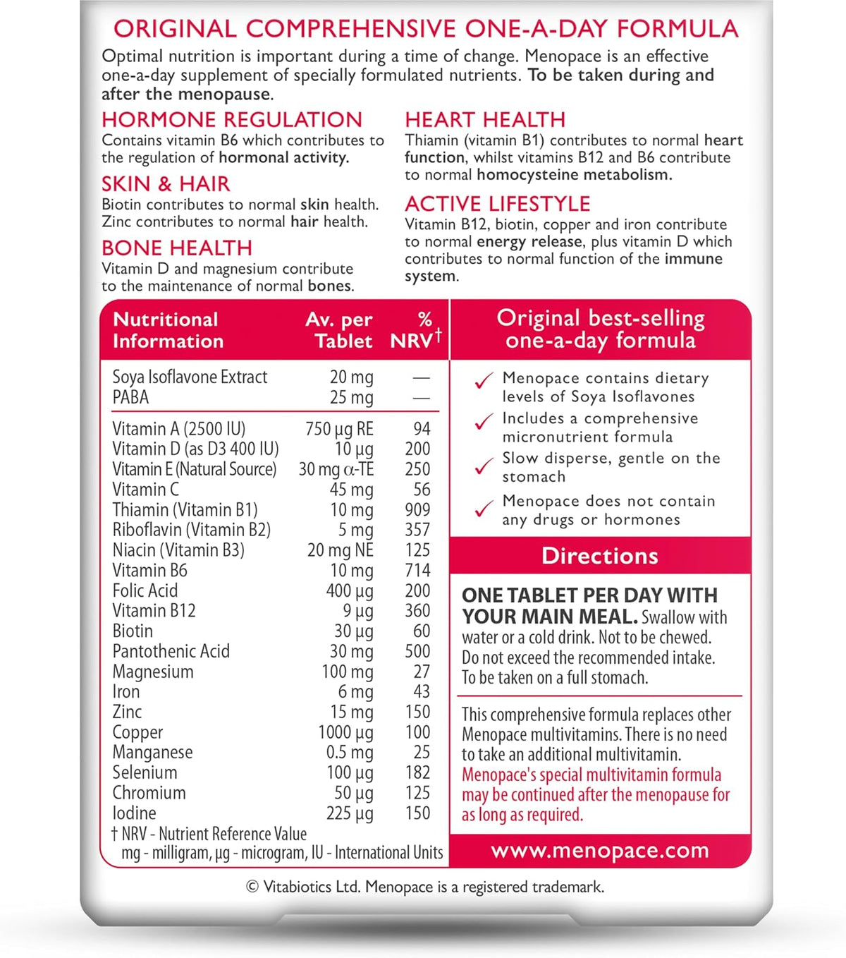 Menopace Original by Vitabiotics - 90-Day Menopause & Perimenopause Vitamin Supplement Tablets - UK's No.1 Menopause Supplement Brand
