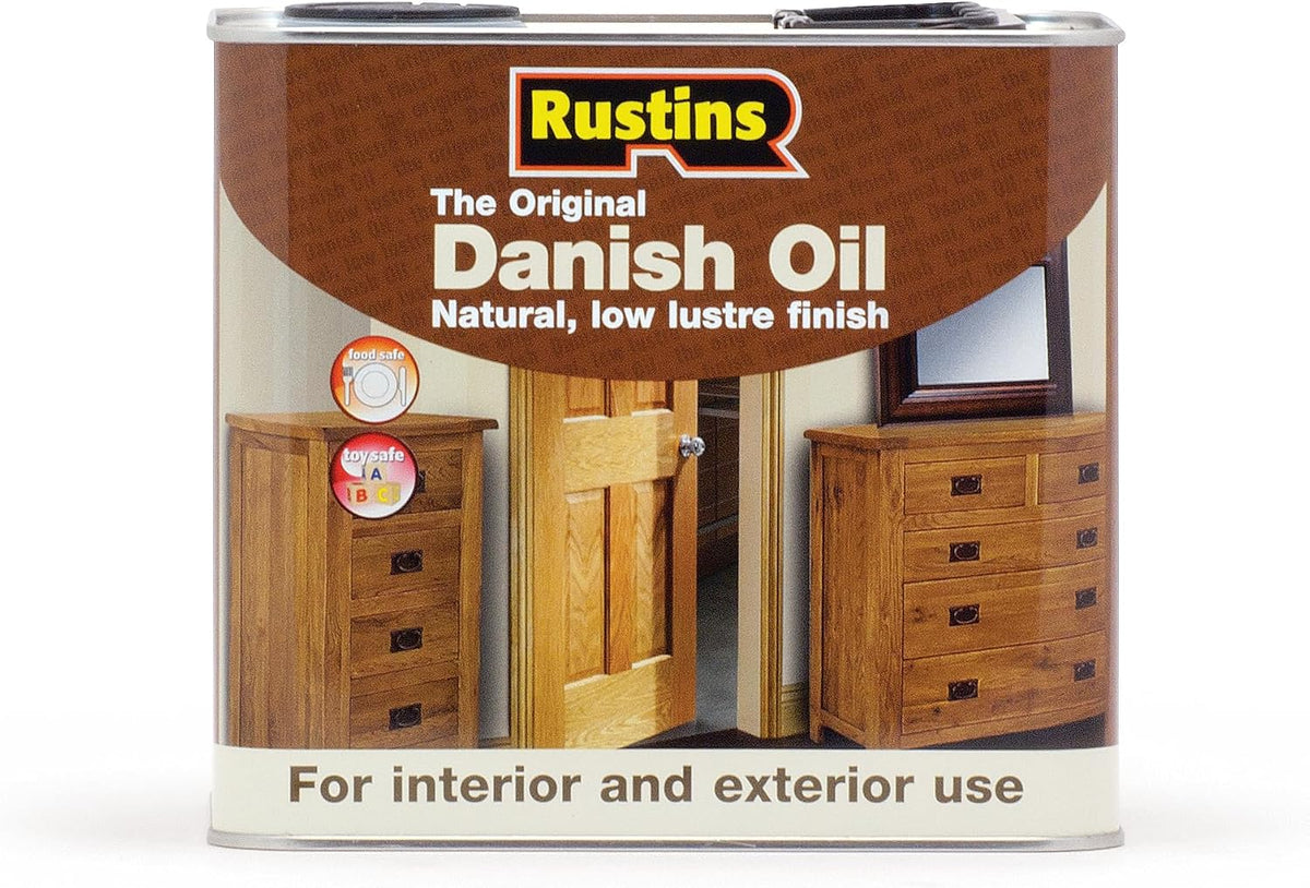 Rustins Danish Oil 2.5L - Original Clear Wood Finishing Oil for Furniture, Worktops & Oak - Food-Safe, Rich Natural Glow