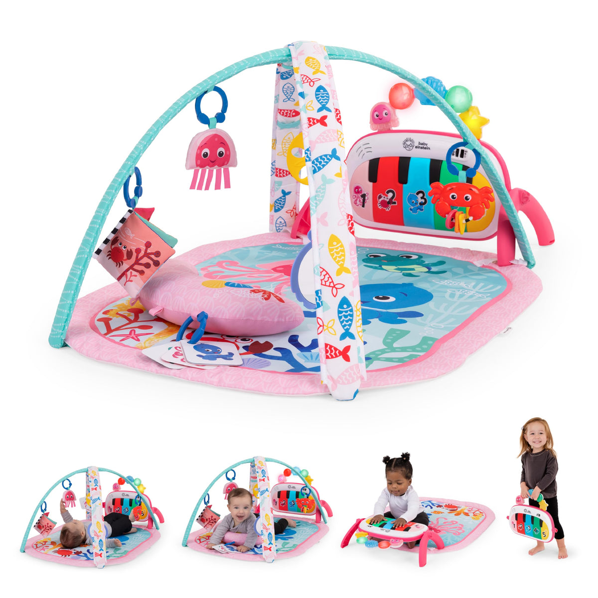 Baby Einstein 4-in-1 Kickin Tunes Play Gym, Tummy Time Baby Play Mat with Kick Piano, Music & Language Discovery, Sensory Toys, Lights & Sounds, for Newborns & Up