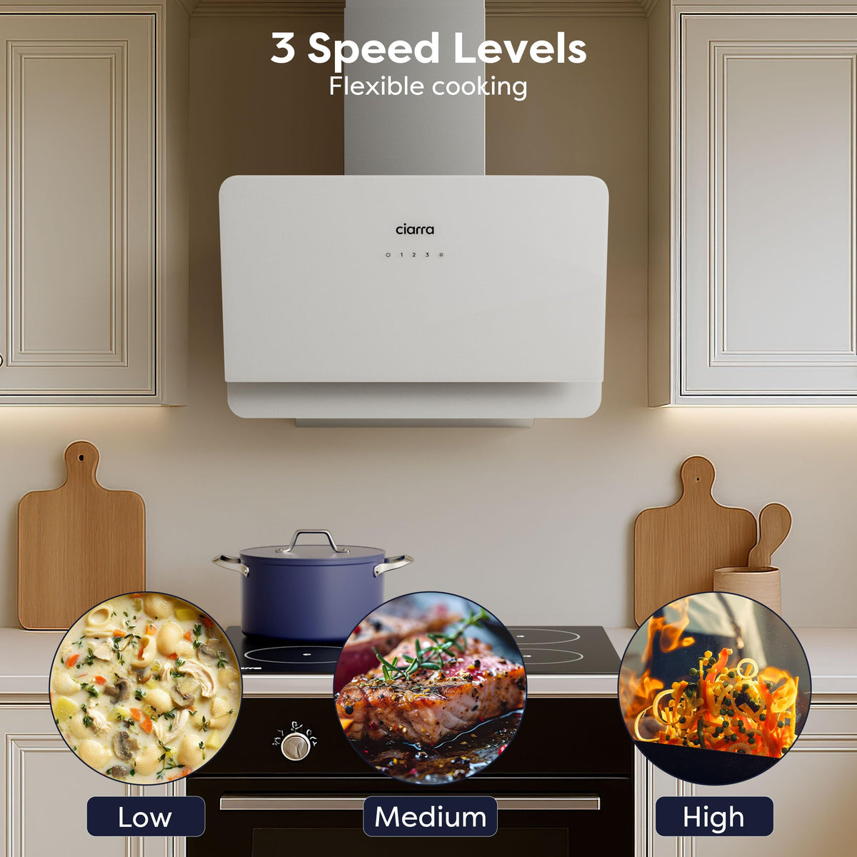 CIARRA 60cm White Angled Cooker Hood, Gesture Control, A+++, CBCW6736A