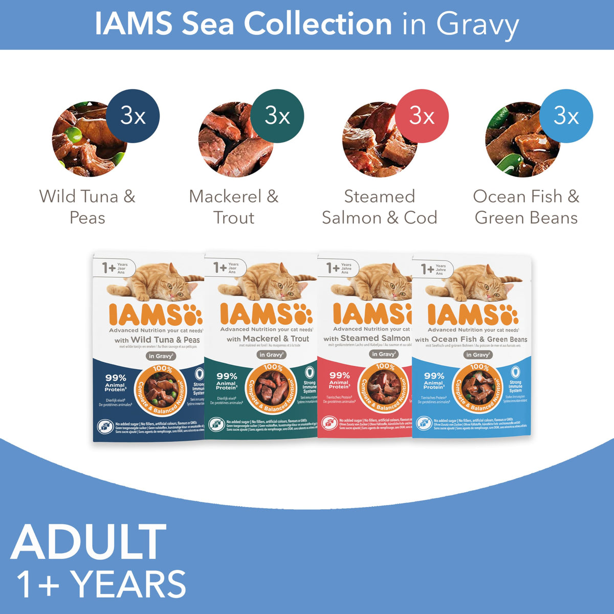 IAMS Adult Wet Cat Food Land & Sea in Jelly 72 x 85g