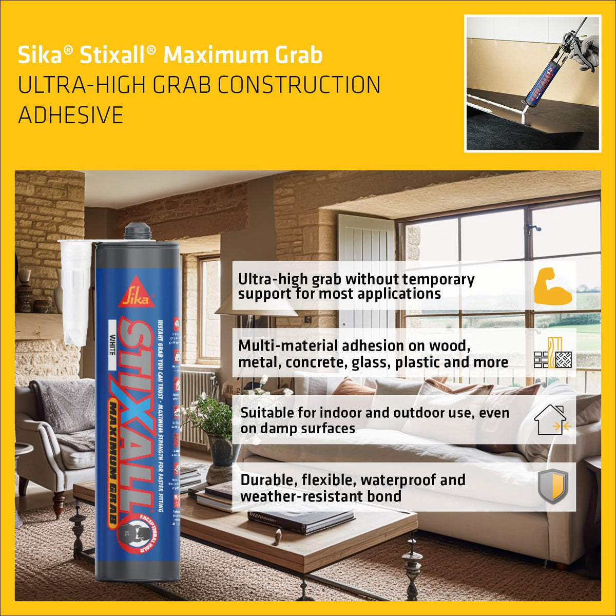 Sika Stixall Extreme Power Sealant And Adhesive, Crystal Clear, 290ml