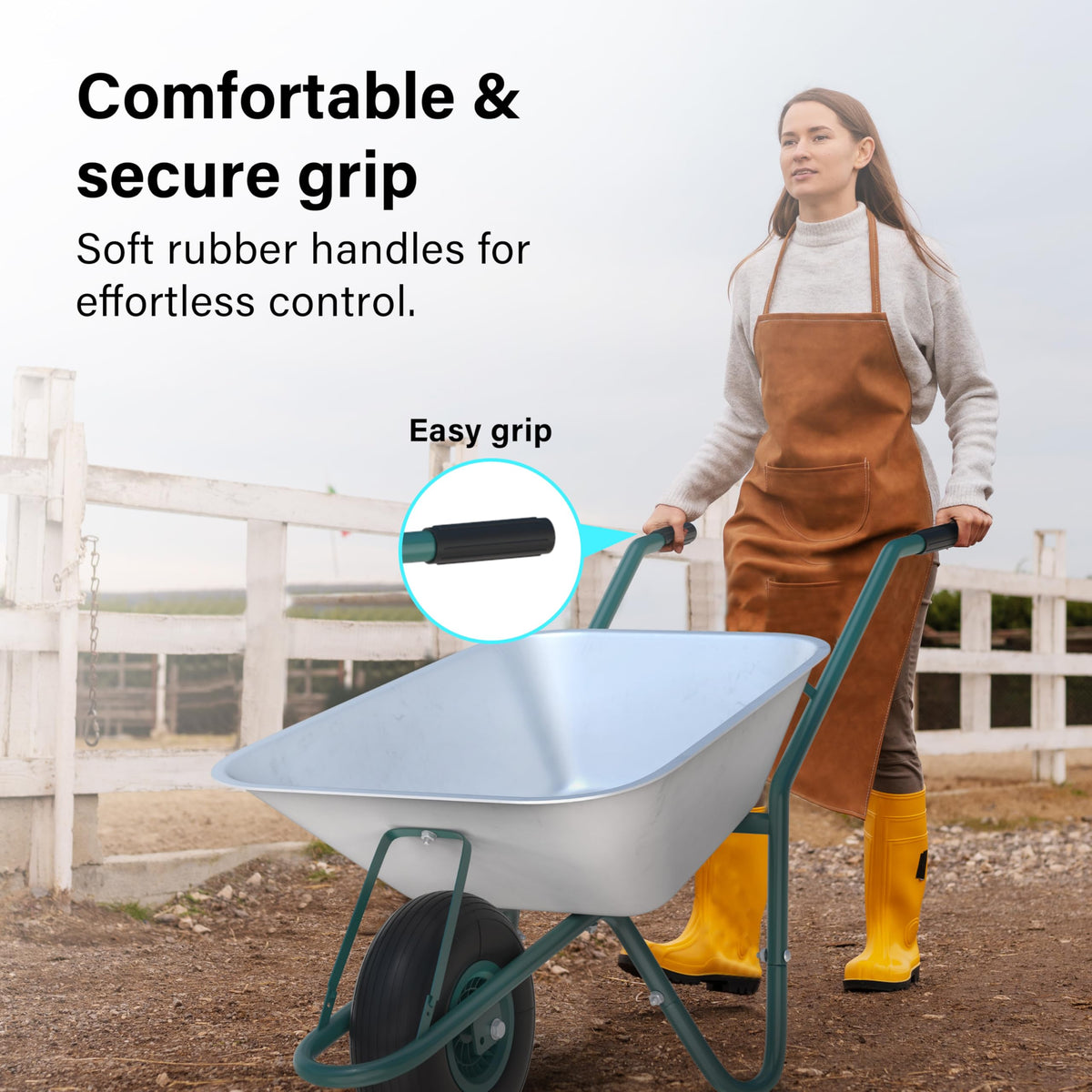 65L Wheelbarrow Home Garden, Heavy Duty Cart Galvanised Wheel Barrow with Pneumatic Tyre 100KG Load-Bear, Strong Large Transport Trolley Handcart, Suitable for Garden Work