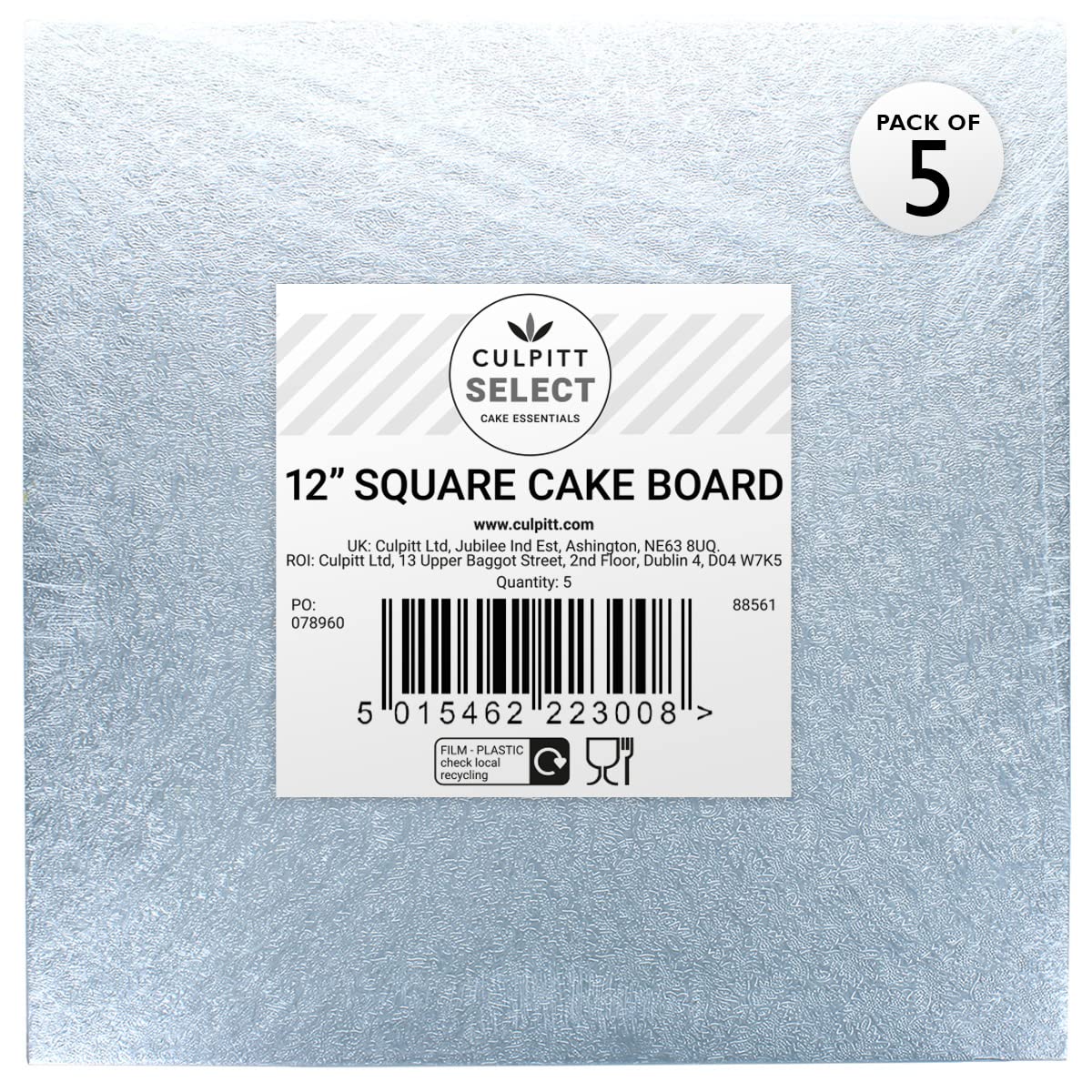 Culpitt Select 10" Cake Boards, Square, 12mm Thick Lightweight Presentation Plate For Celebration Desserts, Birthday Treats, Cupcakes, and More! Strong, 10 Inch, Pack Of 5