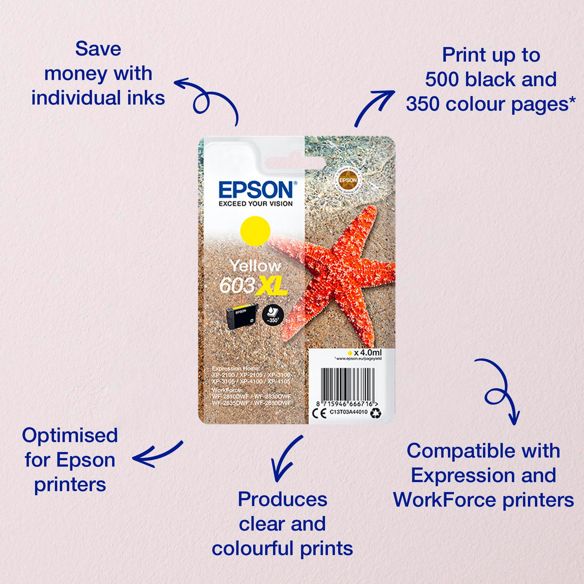 Epson 603 Starfish Genuine , 4-Colours Multipack Ink Cartridges