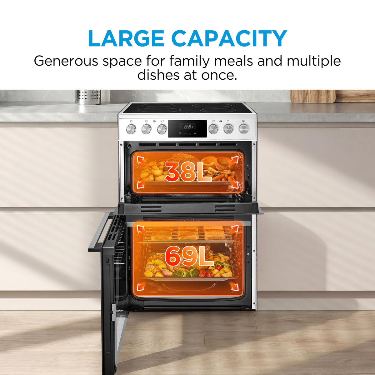 Midea 71L, 60cm Wide, Single Electric Built-in Fan Oven with Air Fry, 12 Oven Functions, Aqua Clean, LED Display, Convection, ECO, MultiLevel Cooking, Color Black - MBO65M90D2-BK