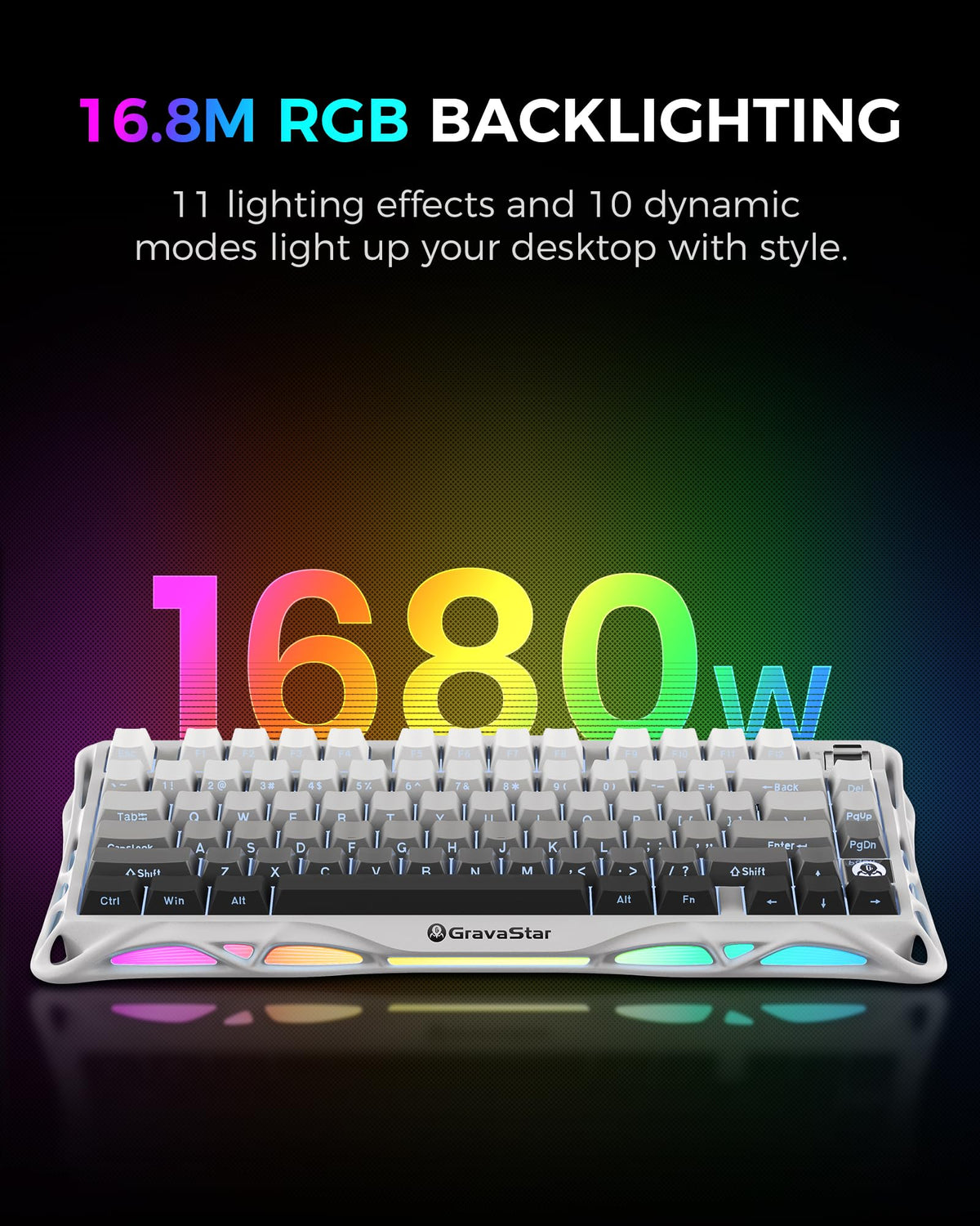 GravaStar Mercury K1 Mechanical Keyboard with Aluminium Frame, 75% Wireless Gaming Keyboard, Hot Swap Custom Keyboard with Button, Gasket, RGB Tri-Mode Keyboard, PBT Keycaps, 8000 mAh White