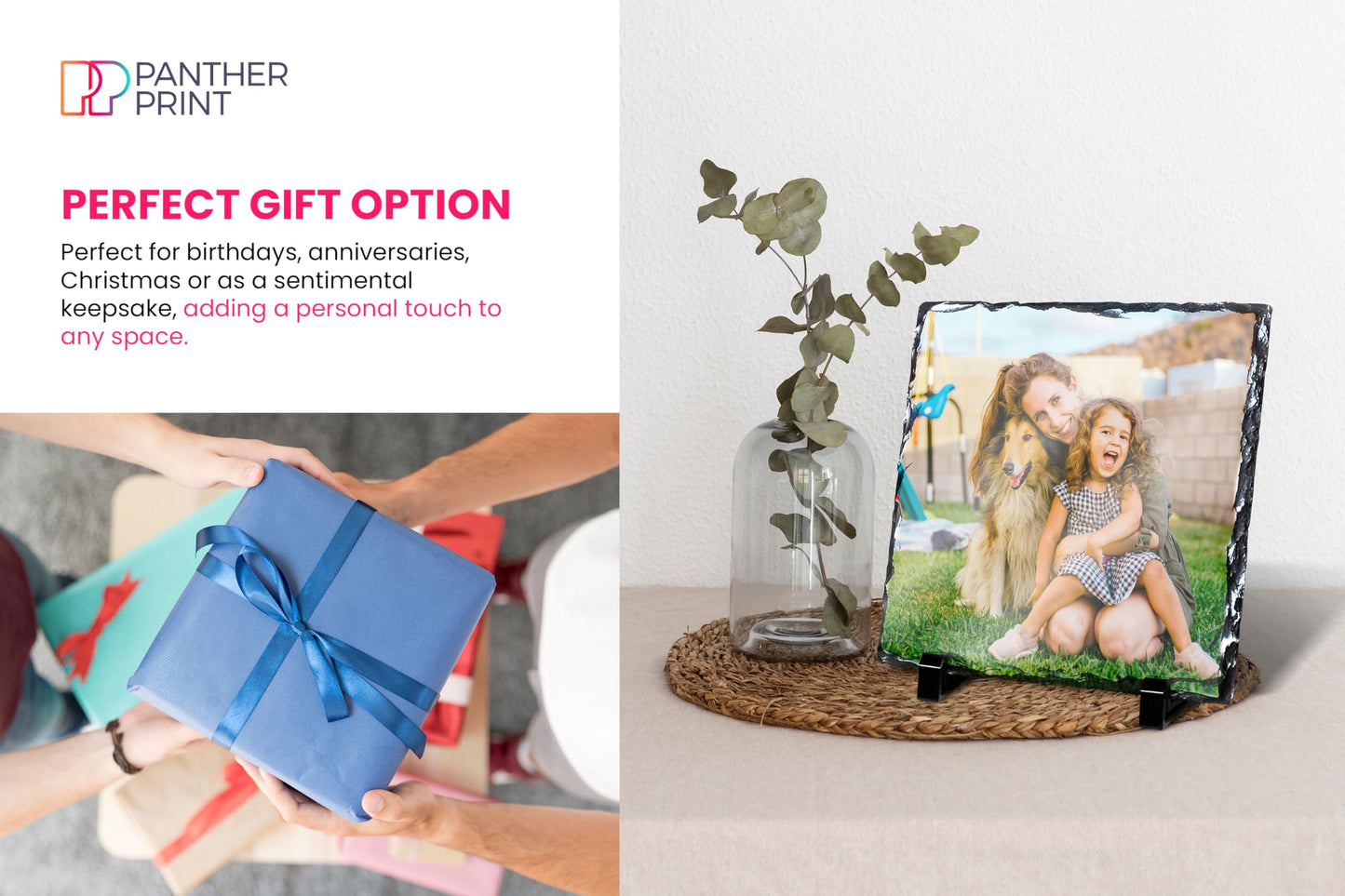 Personalised Photo Slate, 20 x 20cm - Square-Shaped Rock Pictures, Glossy Print & Full Colour Finish - Personalised Picture Gifts in Natural Rock With Carved Edges for Home & Office