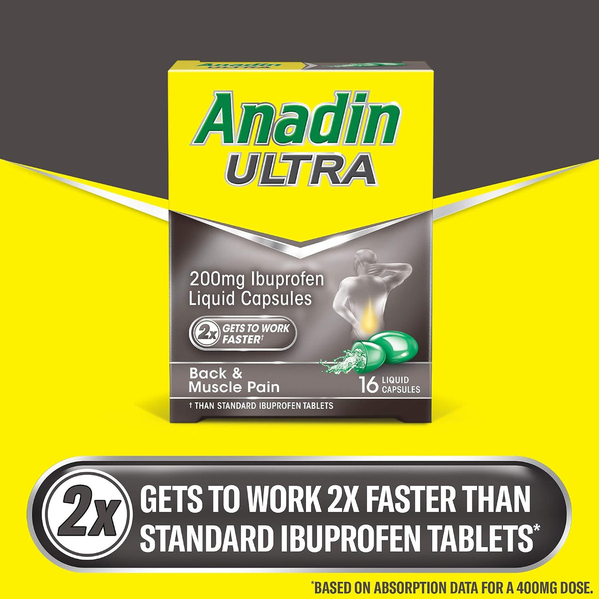 Anadin Ultra Ibuprofen Back & Muscle Pain Relief Liquid Capsules, Pack of 16