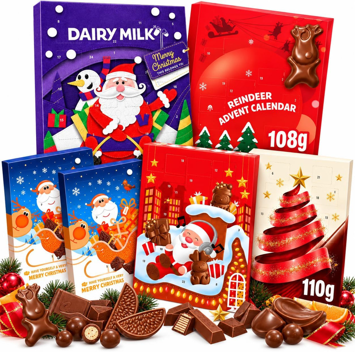 Chocolate Advent Calendar 2026 – 3 Pack Variety Chocolate Advent Calendars & Christmas Activity Pack, Kids Chocolate Advent Countdown, Festive Chocolate Gift for Kids & Adults