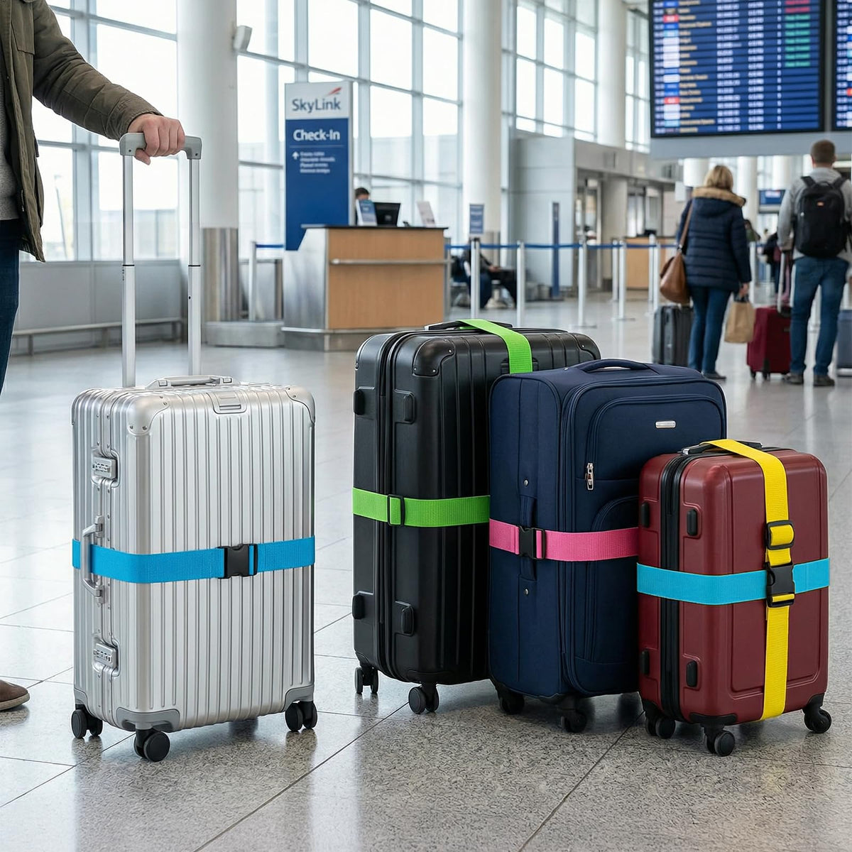 WISYOK Luggage Straps Extended, 4 Pack, 130-250cm Adjustable, Blue Orange