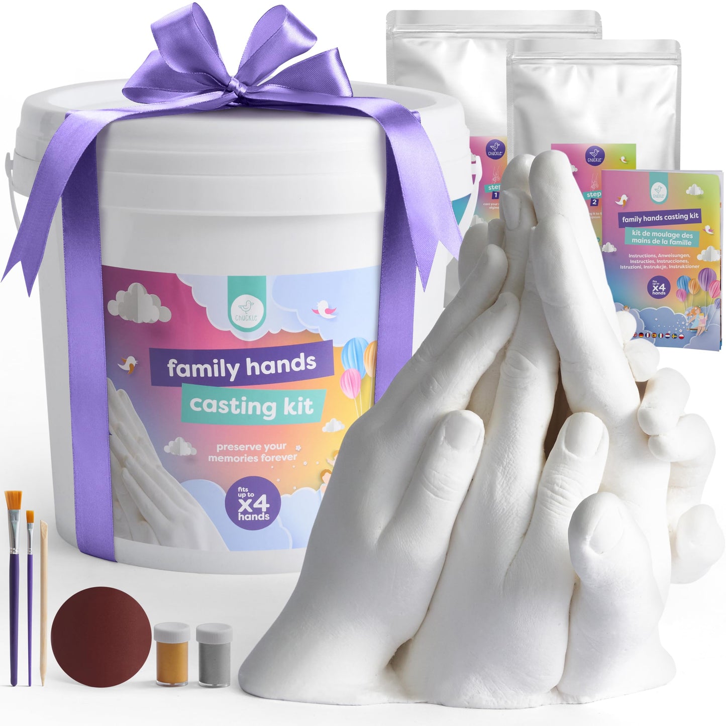 Chuckle Holding Hands Casting Kit with Display Base and Paints - DIY Sculpture 3D Plaster Hand Mould Statue Unique Keepsake Gift for Couples, Anniversaries, and Weddings