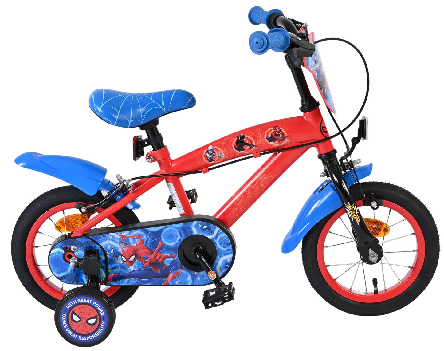 Volare Official Marvel Spider-Man Kids Bike 12" with Stabilisers — Ages 3-4