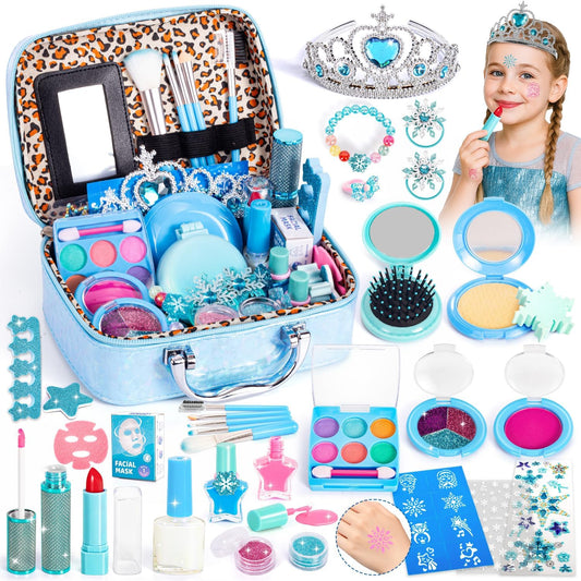 Hohosunlar Kids Makeup Sets for Girls, Washable Makeup Kit Girl Toys, Safe Pretend Play Princess Toys Make Up Set with Water-Base Peel-off Nail Polish Christmas Birthday Gift for Toddlers Ages 4-12