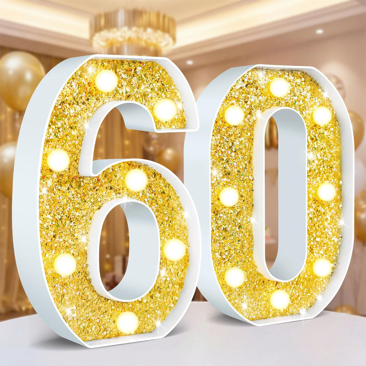 Ledido Pink Glitter Light Up Number 80 for 80th Birthday Decorations