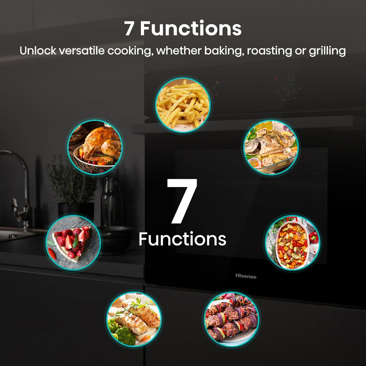 Hisense BI62020ABGUK - Built-in 60L Electric Single Oven - Black - 530x595x595 mm (DxWxH) - A Rated, Extra Large