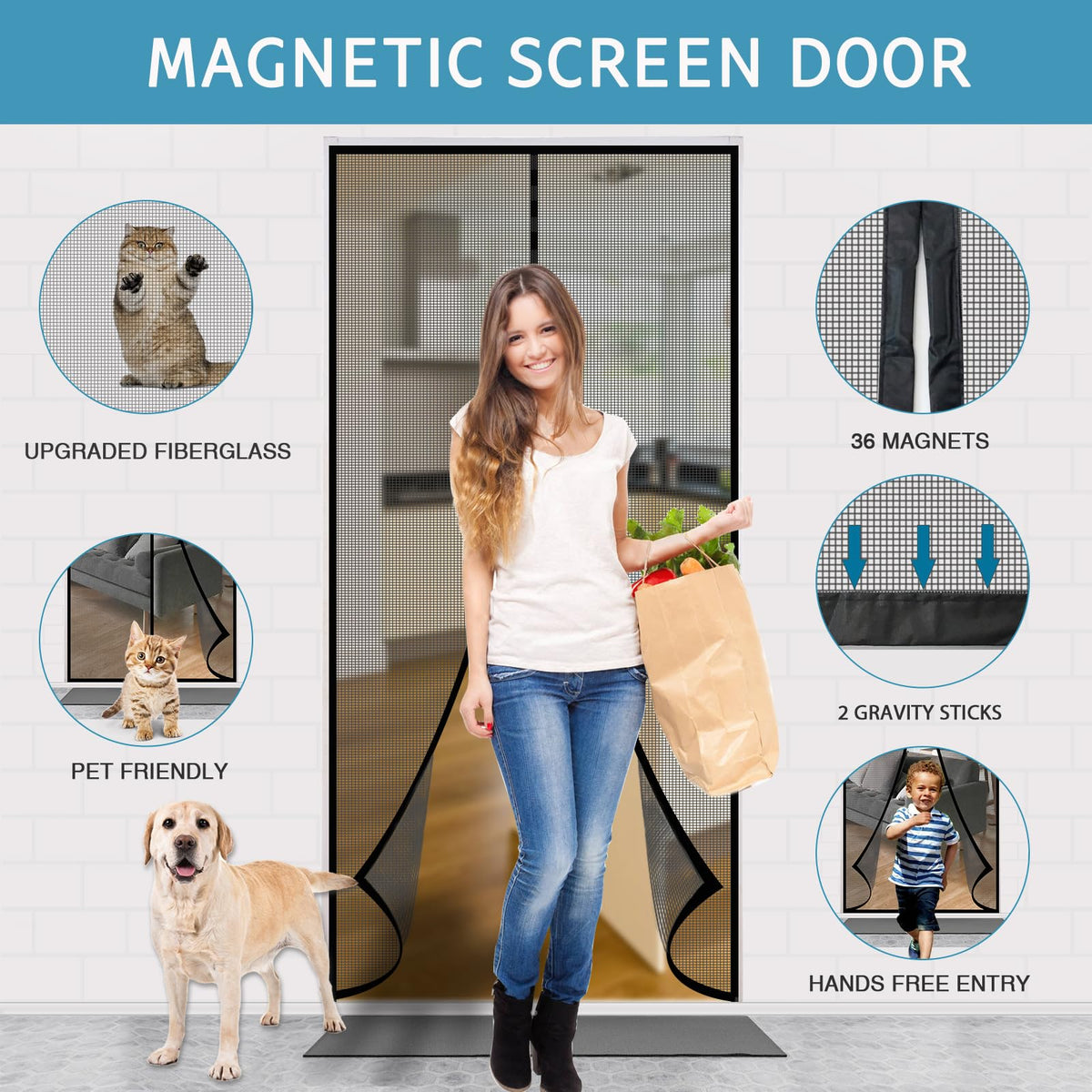 YRH Magnetic Fly Screen Door (90x210cm, Black)