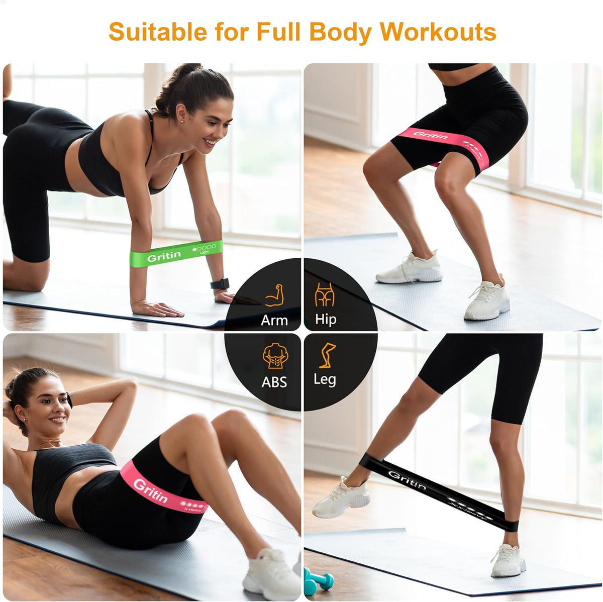 Gritin Resistance Bands, Set of 5 Skin-Friendly Resistance Exercise Band