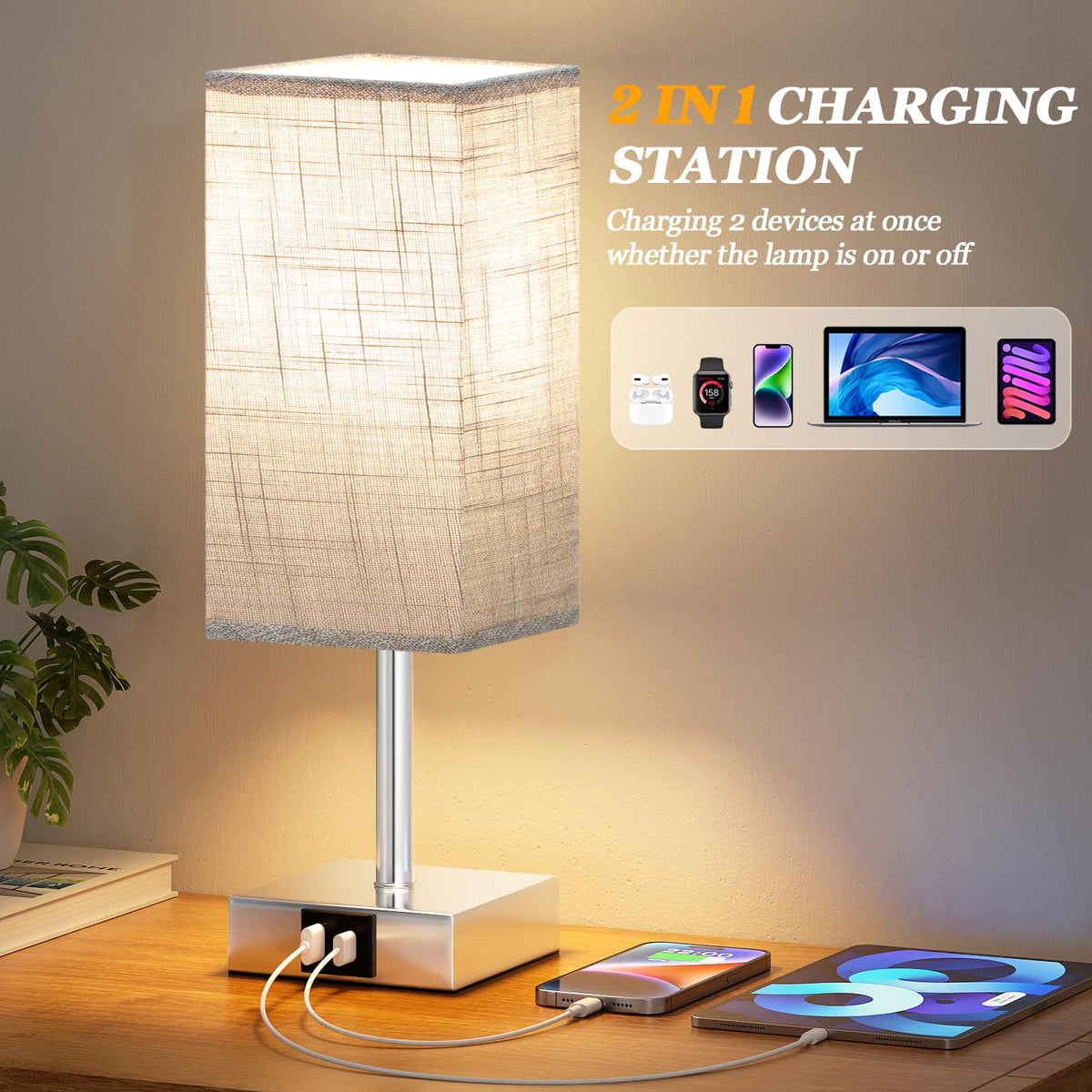 Pink Touch Lamp, Bed Lamp with Dual USB Charging Ports, Pink-Base (Bulb Included)