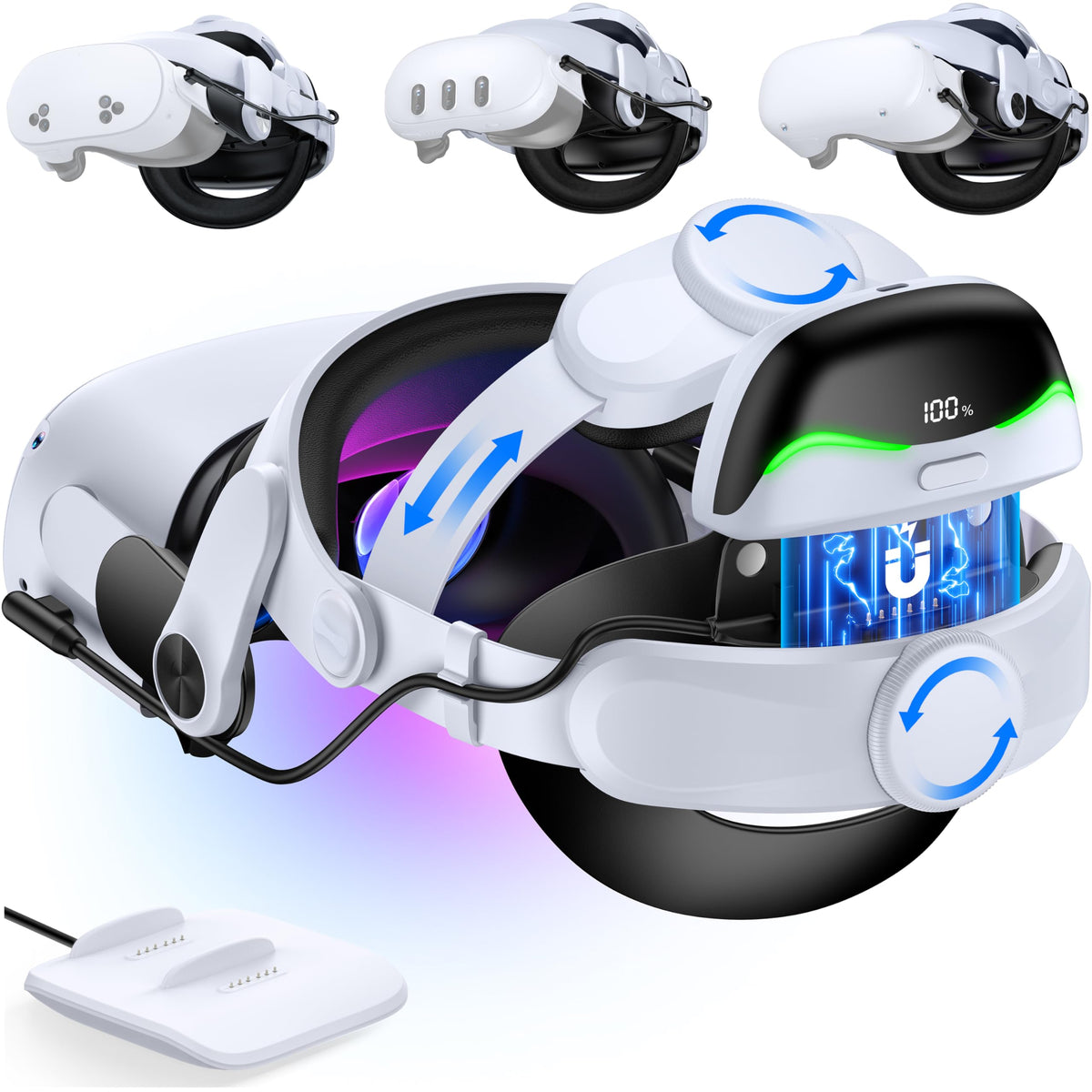 Comfortable Head Strap for Meta Quest 3S/3/2 with 7500mAh LED Display Battery Bank,VR Headset Elite Strap Replacement,All-Directional Adjustable Oculus Headstrap,Enhanced Support & Reduce Pressure