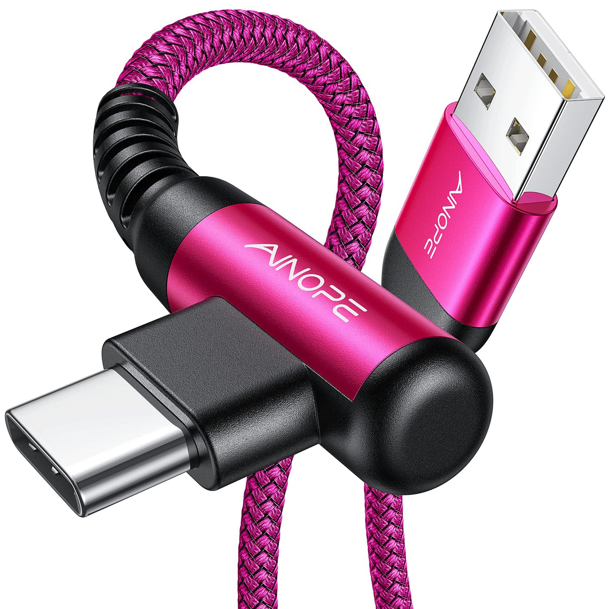 AINOPE USB C Charger Cable,(2Pack 2M) 3.1A Right Angle USB to USB C Cable