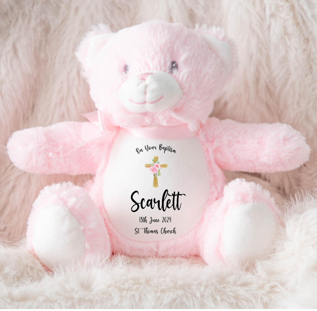 Crafted Memories - Personalised Bunny Rabbit | Custom Name & Date | Christening & Baptism Keepsake | Baby Girl & Boy | Soft Grey, White | Ideal 1st Birthday Present