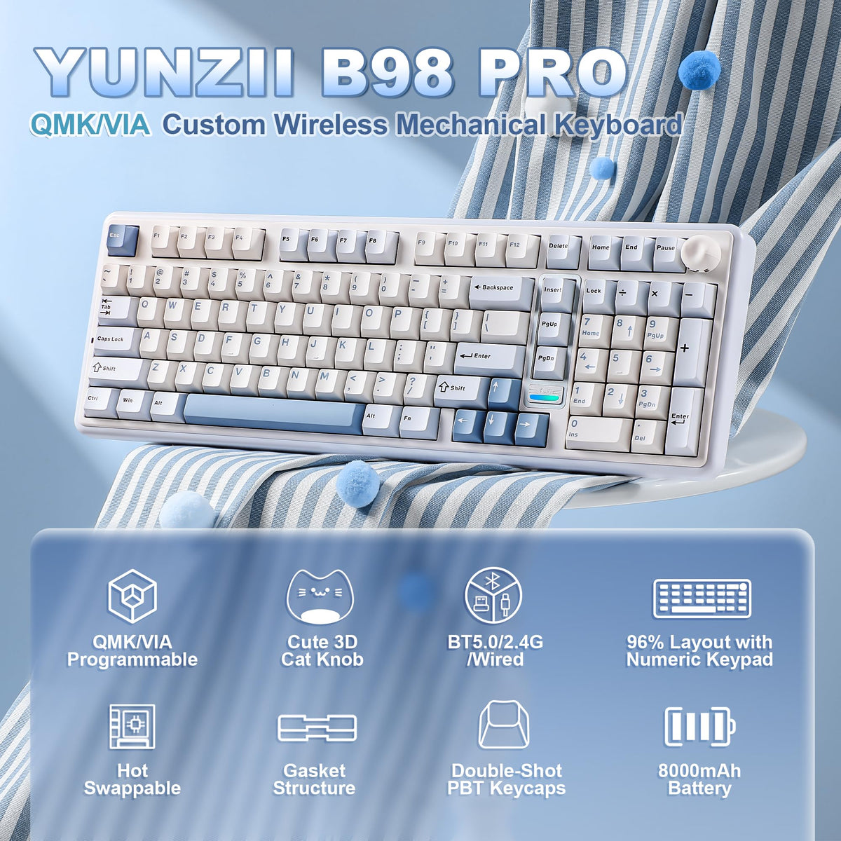 YUNZII B98 PRO 96% Wireless Mechanical Keyboard (Matcha Green, Candy Switch)